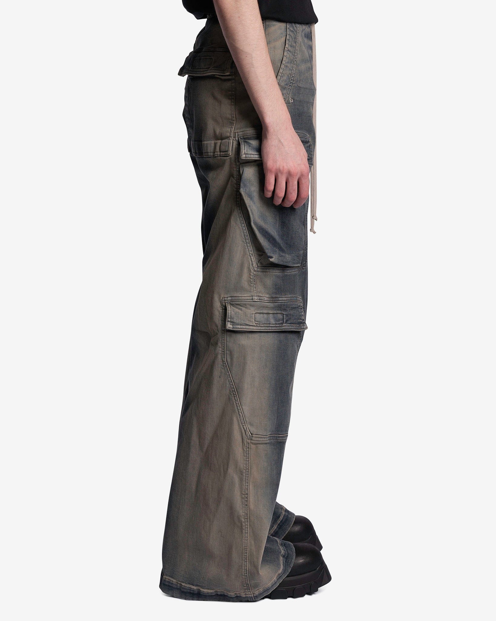 Rick Owens Men's Pants Denim Double Cargo Jumbo Belas in Mineral Pearl Degrade