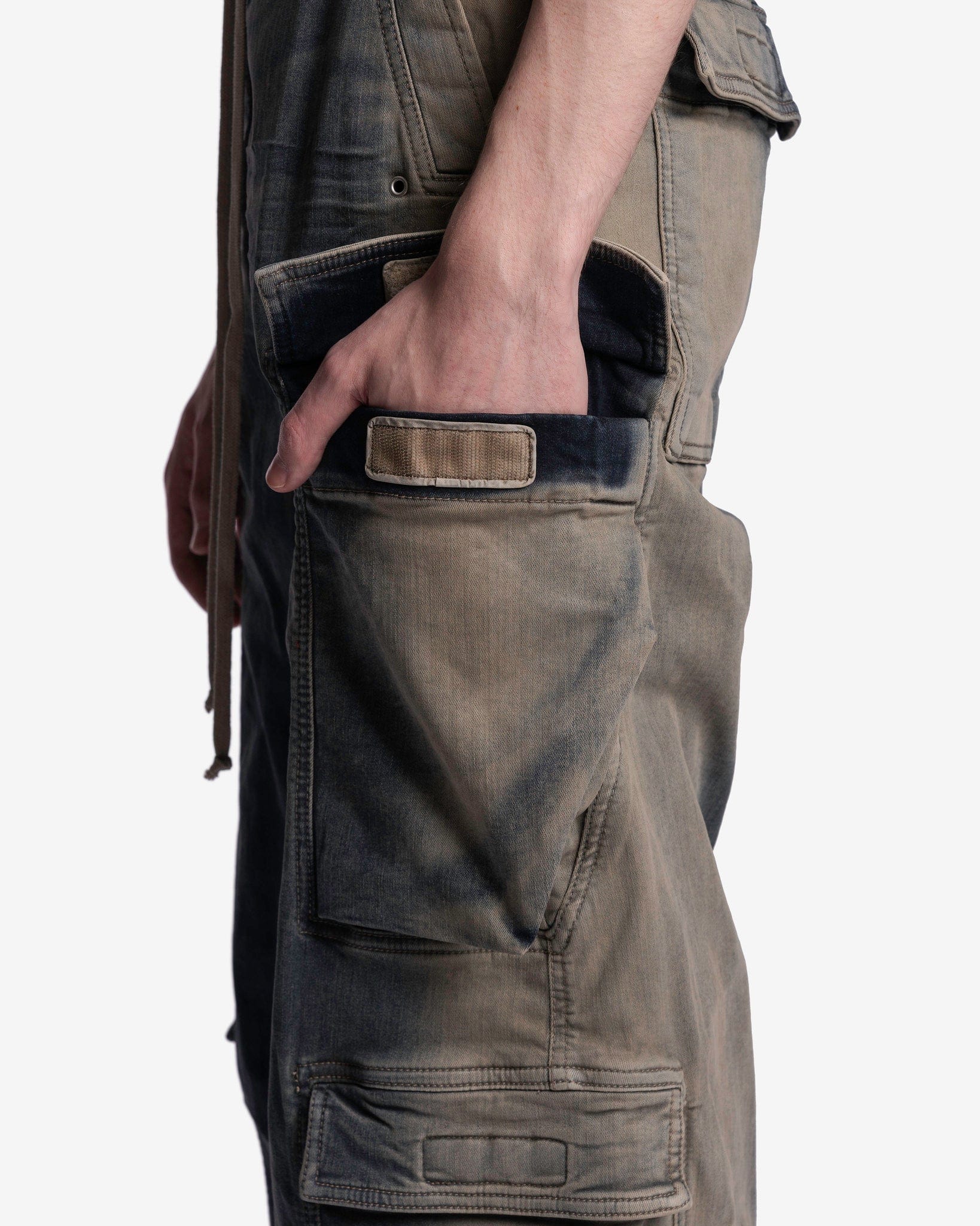 Rick Owens Men's Pants Denim Double Cargo Jumbo Belas in Mineral Pearl Degrade