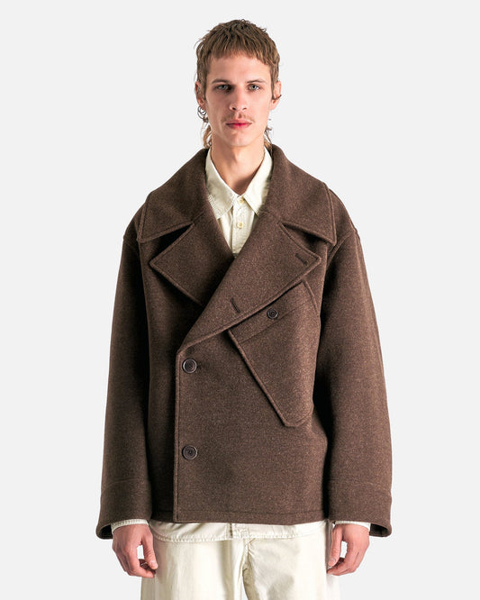 LEMAIRE Men's Coat Dispatch Peacoat in Brown Chine