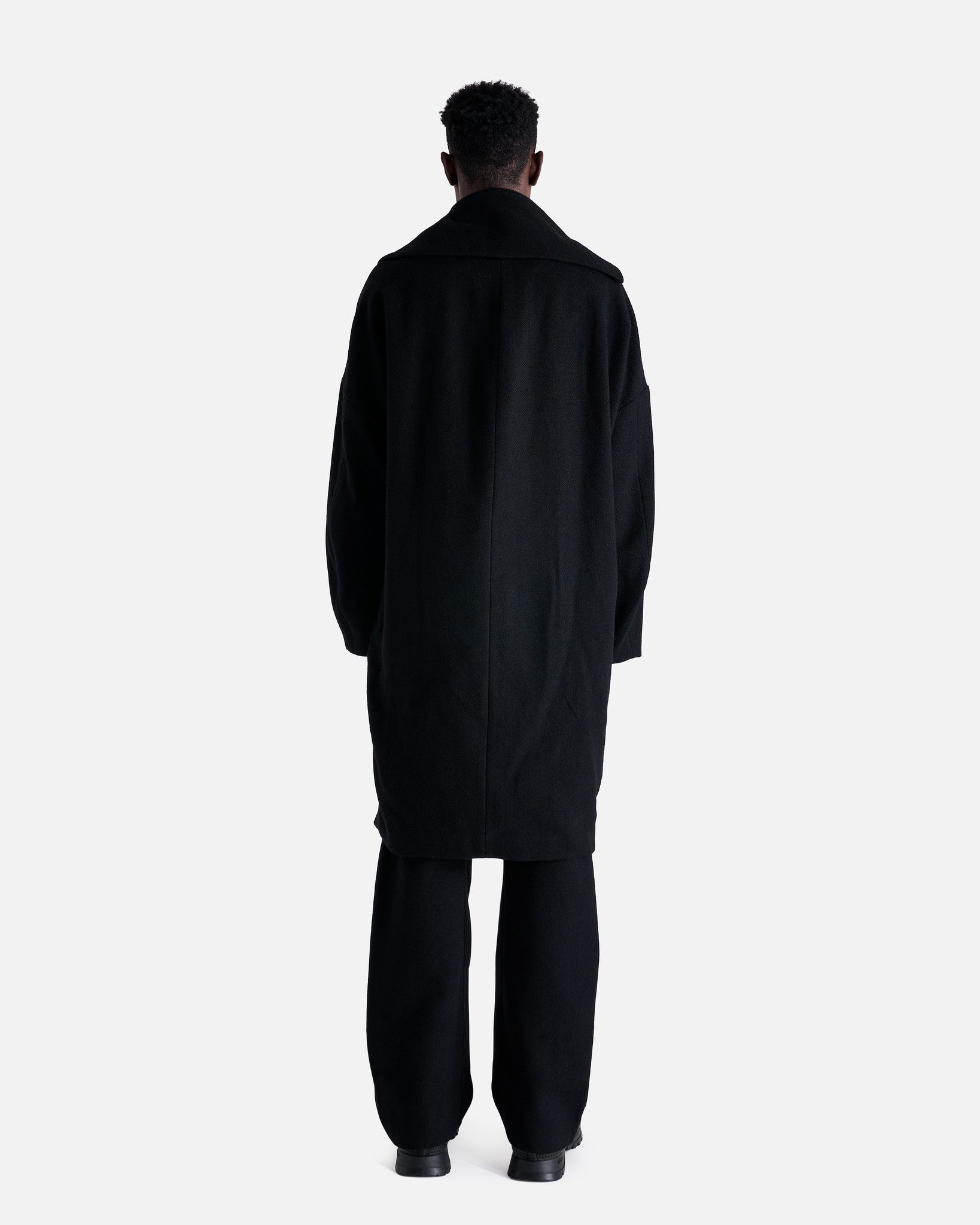 Distorted Cocoon Coat in Black Dry Wool – SVRN