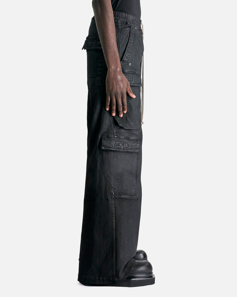 Rick Owens DRKSHDW Men's Pants Double Cargo Jumbo Belas in Black Wax