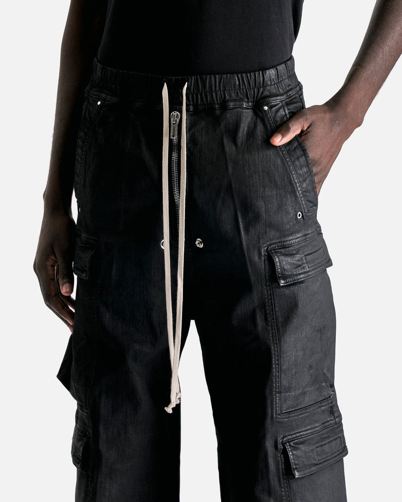 Rick Owens DRKSHDW Men's Pants Double Cargo Jumbo Belas in Black Wax