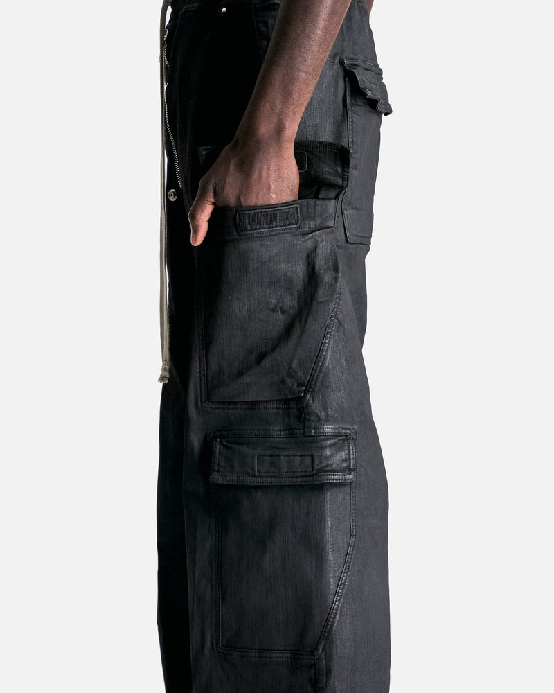 Rick Owens DRKSHDW Men's Pants Double Cargo Jumbo Belas in Black Wax