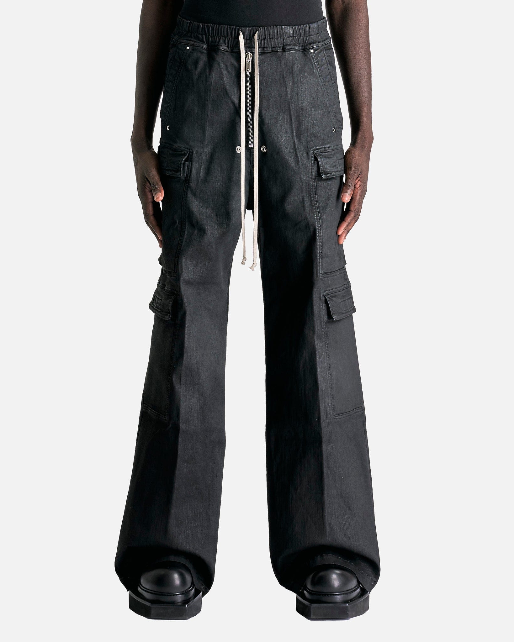 Rick Owens DRKSHDW Men's Pants Double Cargo Jumbo Belas in Black Wax