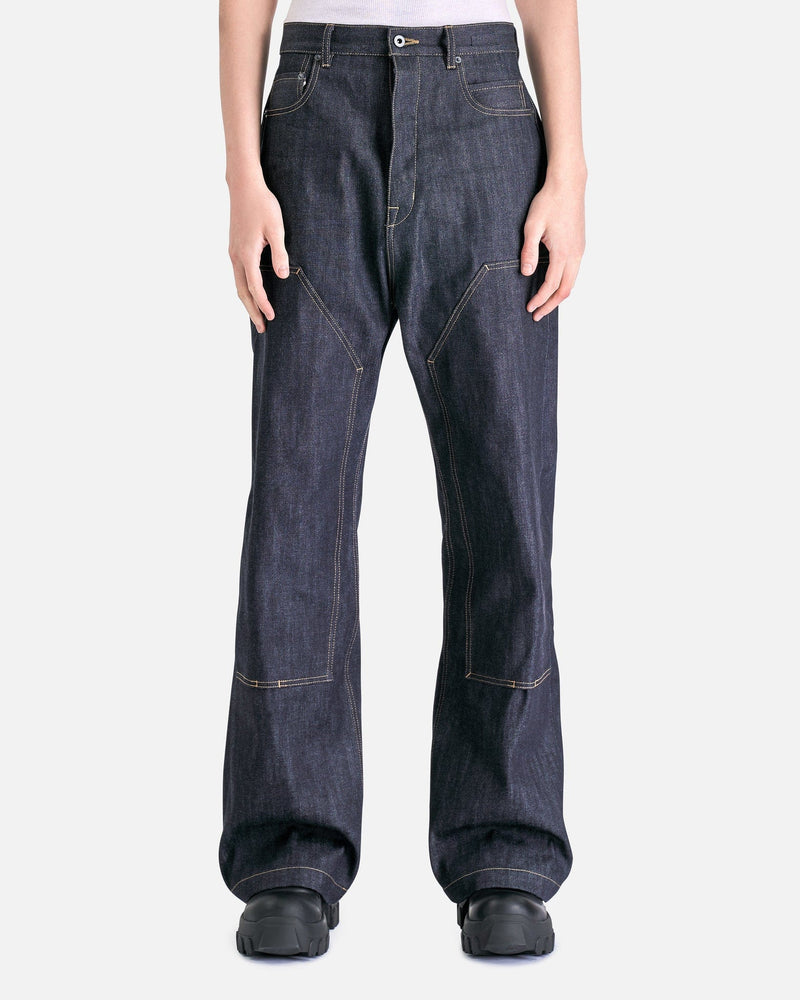 Rick Owens DRKSHDW Men's Pants Double Knee Geth Cut in Indigo