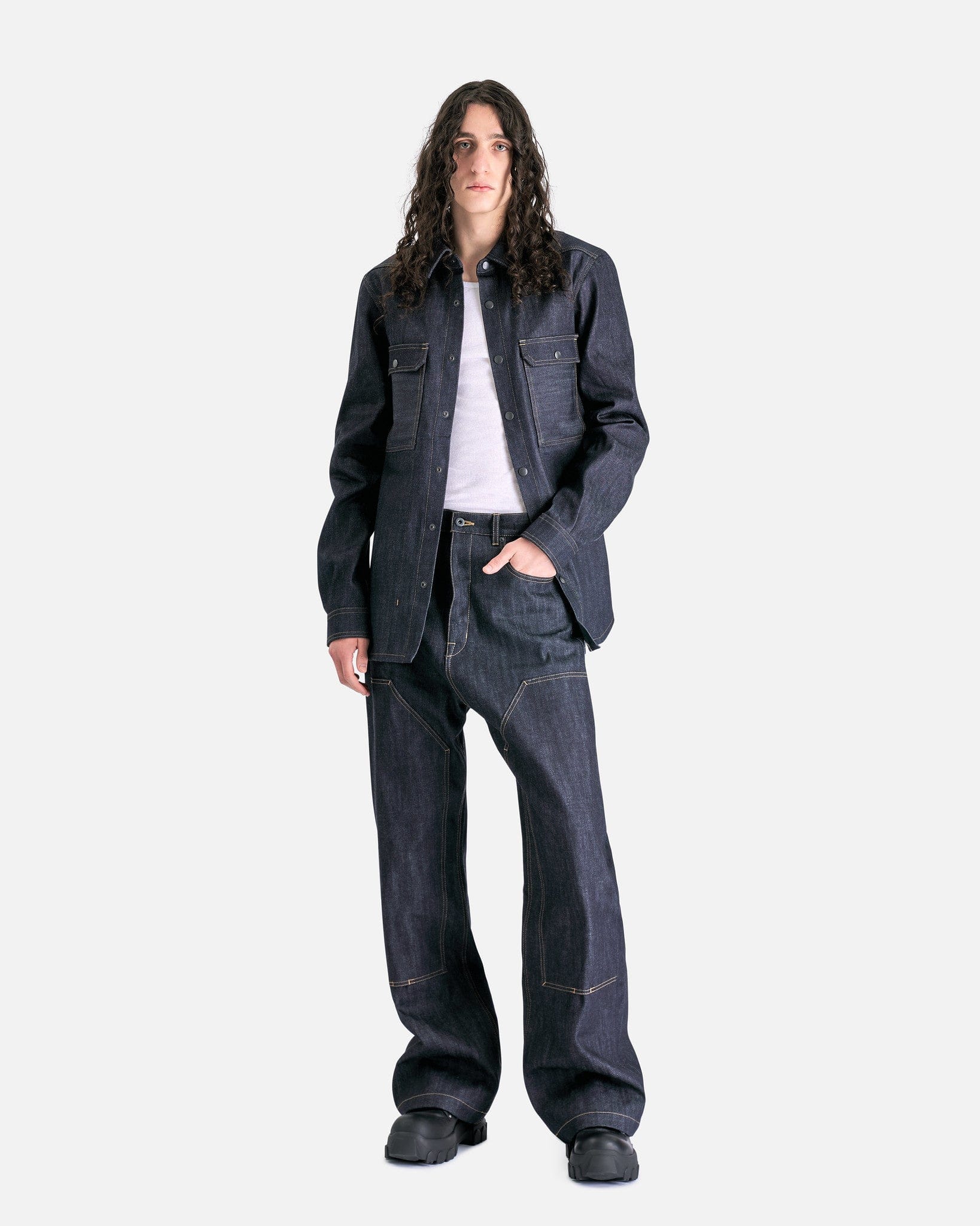 Rick Owens DRKSHDW Men's Pants Double Knee Geth Cut in Indigo