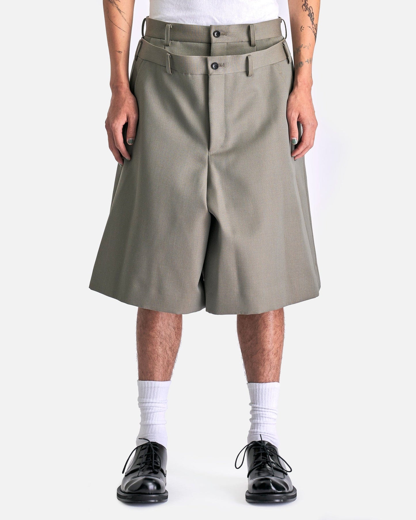 Comme des Garcons HOMME PLUS Men's Shorts Double Layered Shorts in Khaki