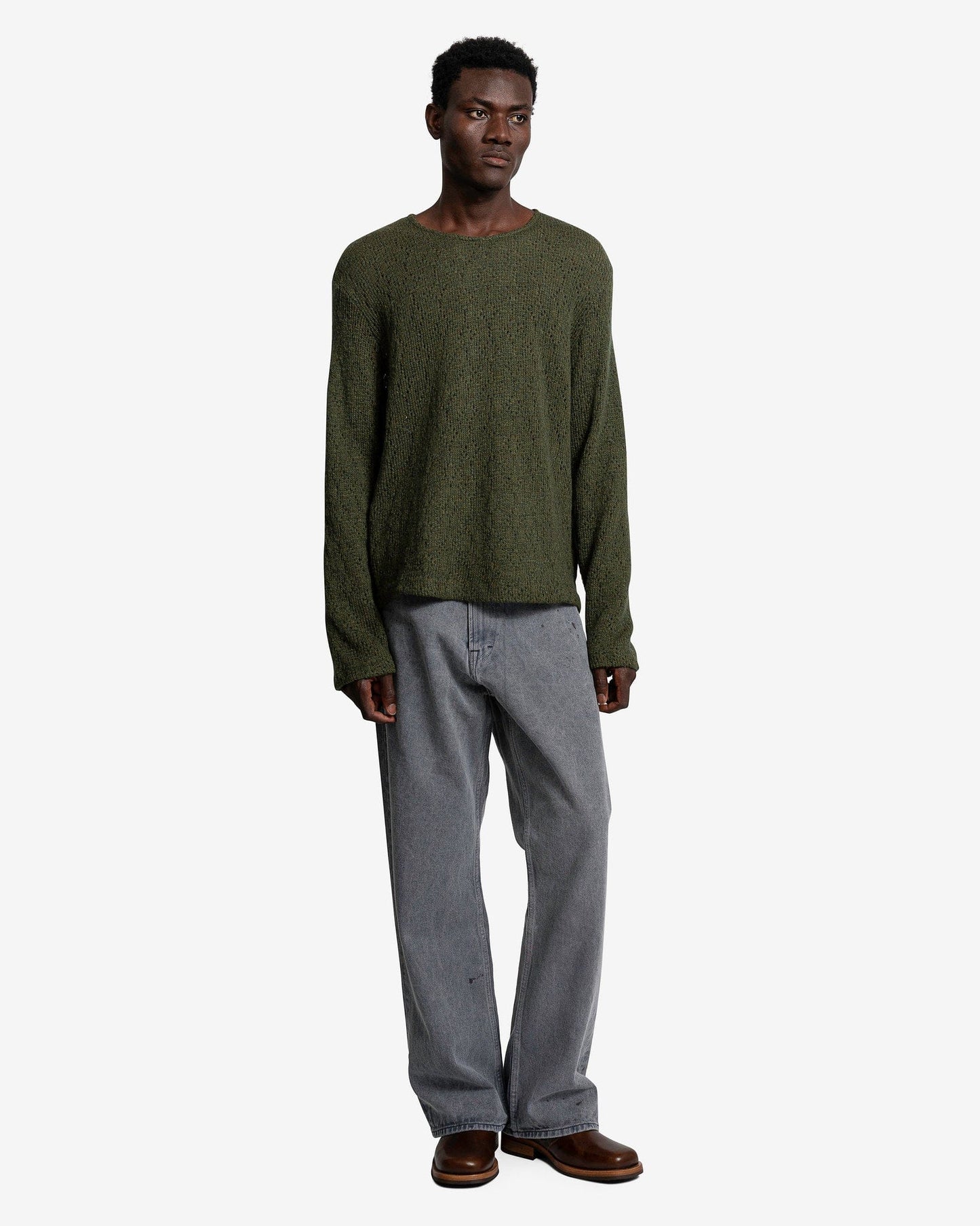 Our Legacy Men's Sweater Double Lock U Neck in Moor Green Crochet