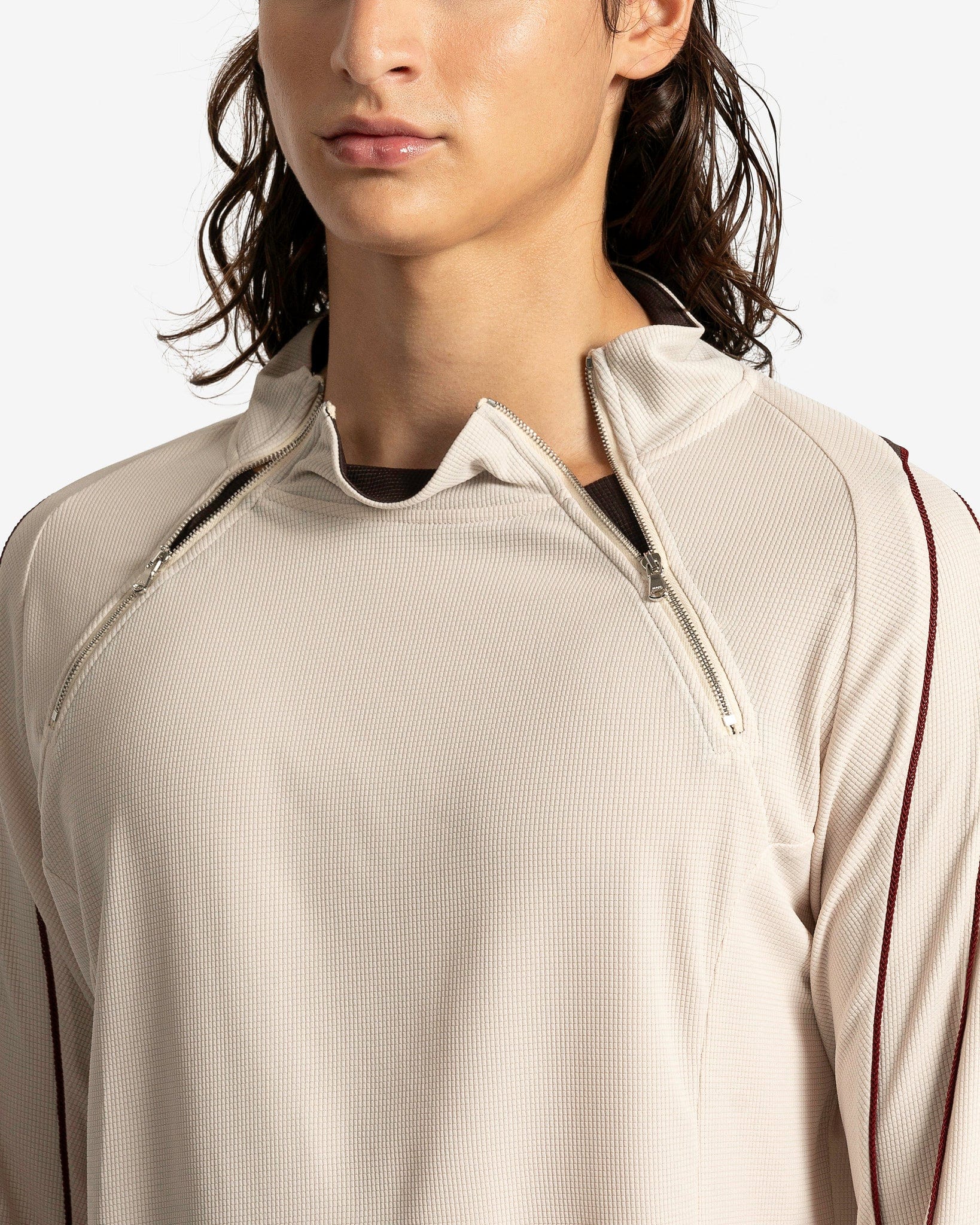 Dual Zip Long Sleeve in Beige/Brown