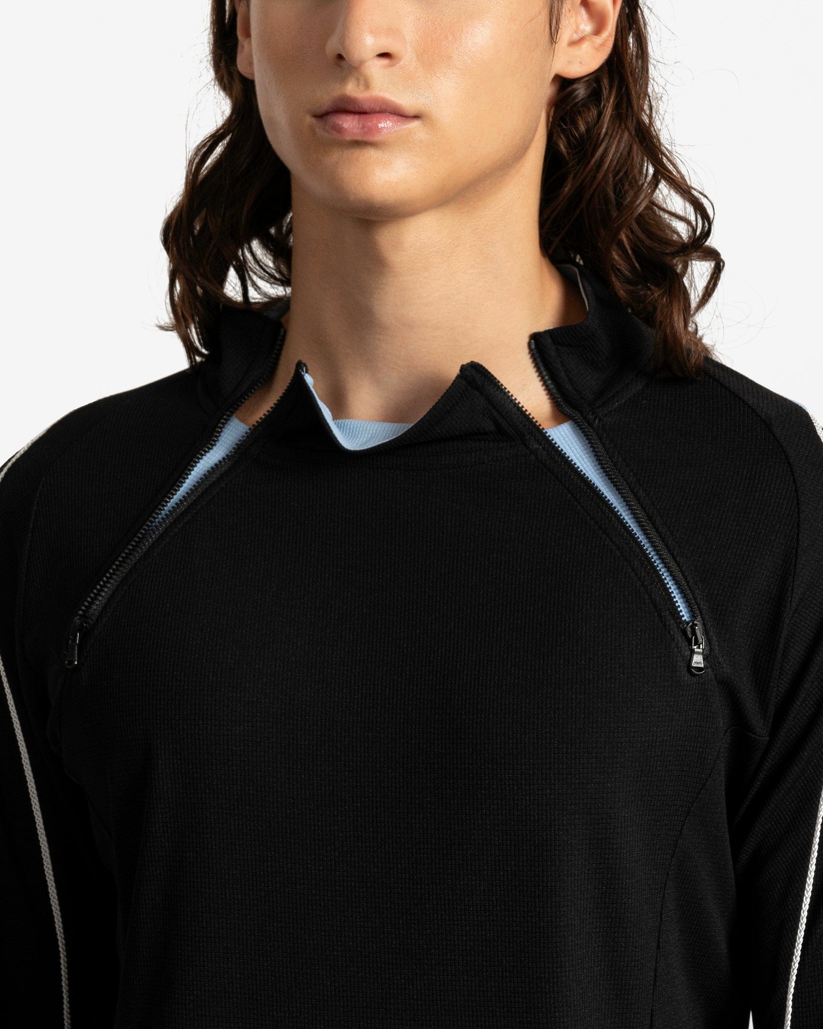 Dual Zip Long Sleeve in Black/Baby Blue