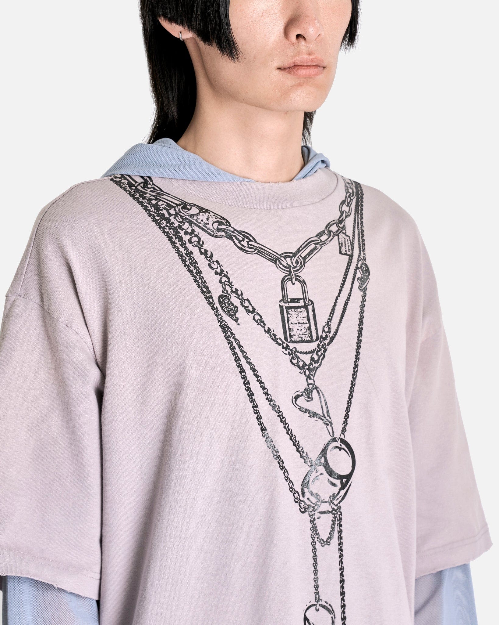 Acne Studios Men's Shirts Edlund Logo Necklace T-Shirt in Warm Grey