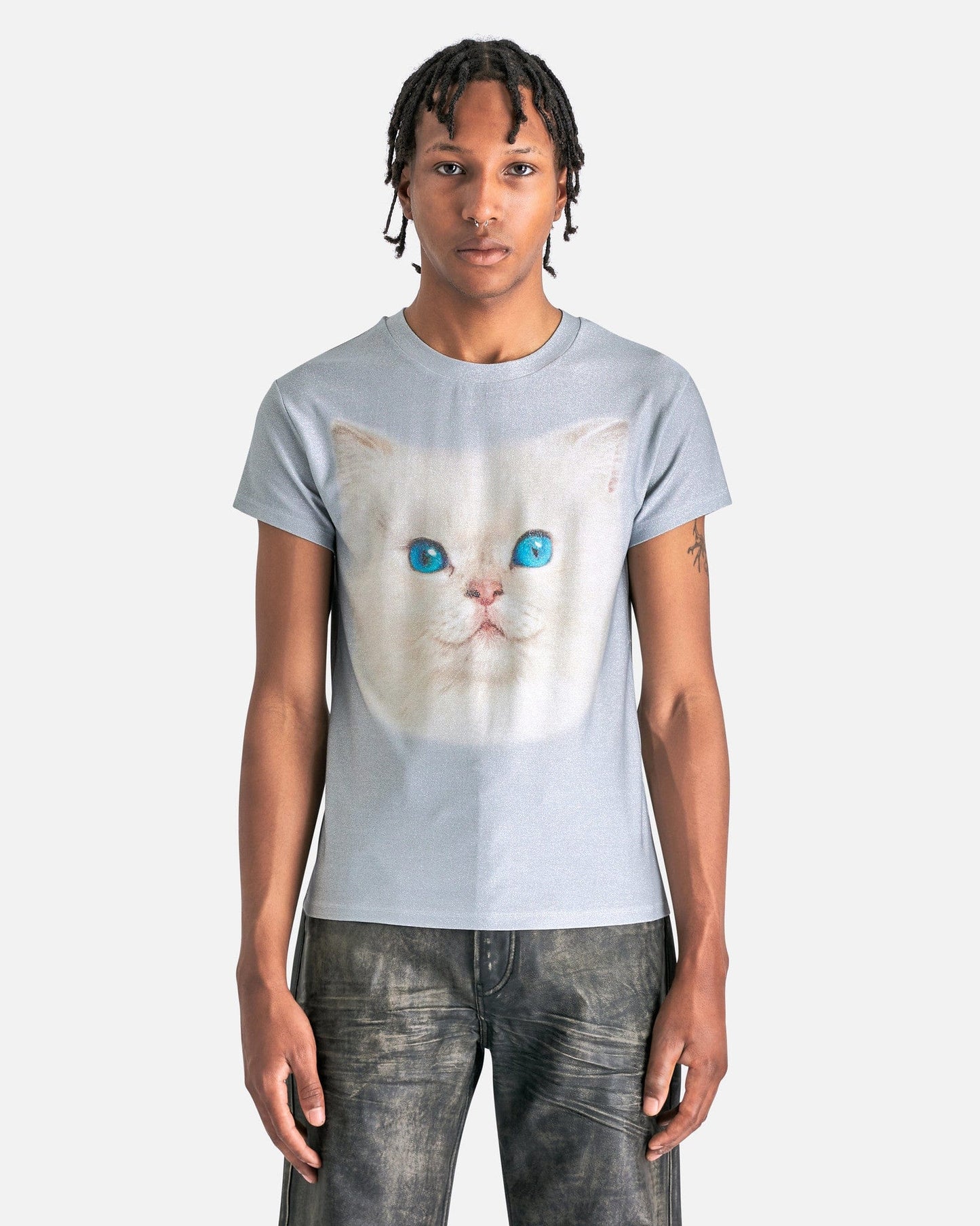 Acne Studios Men's T-Shirts ETZ AI Cat T-Shirt in Pale Blue