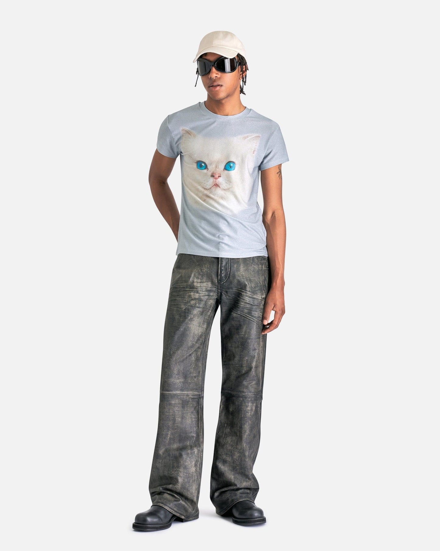 Acne Studios Men's T-Shirts ETZ AI Cat T-Shirt in Pale Blue