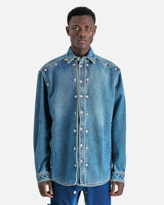 Y/Project Men's Shirts Evergreen Snap Off Denim Shirt in Evergreen Vintage Blue