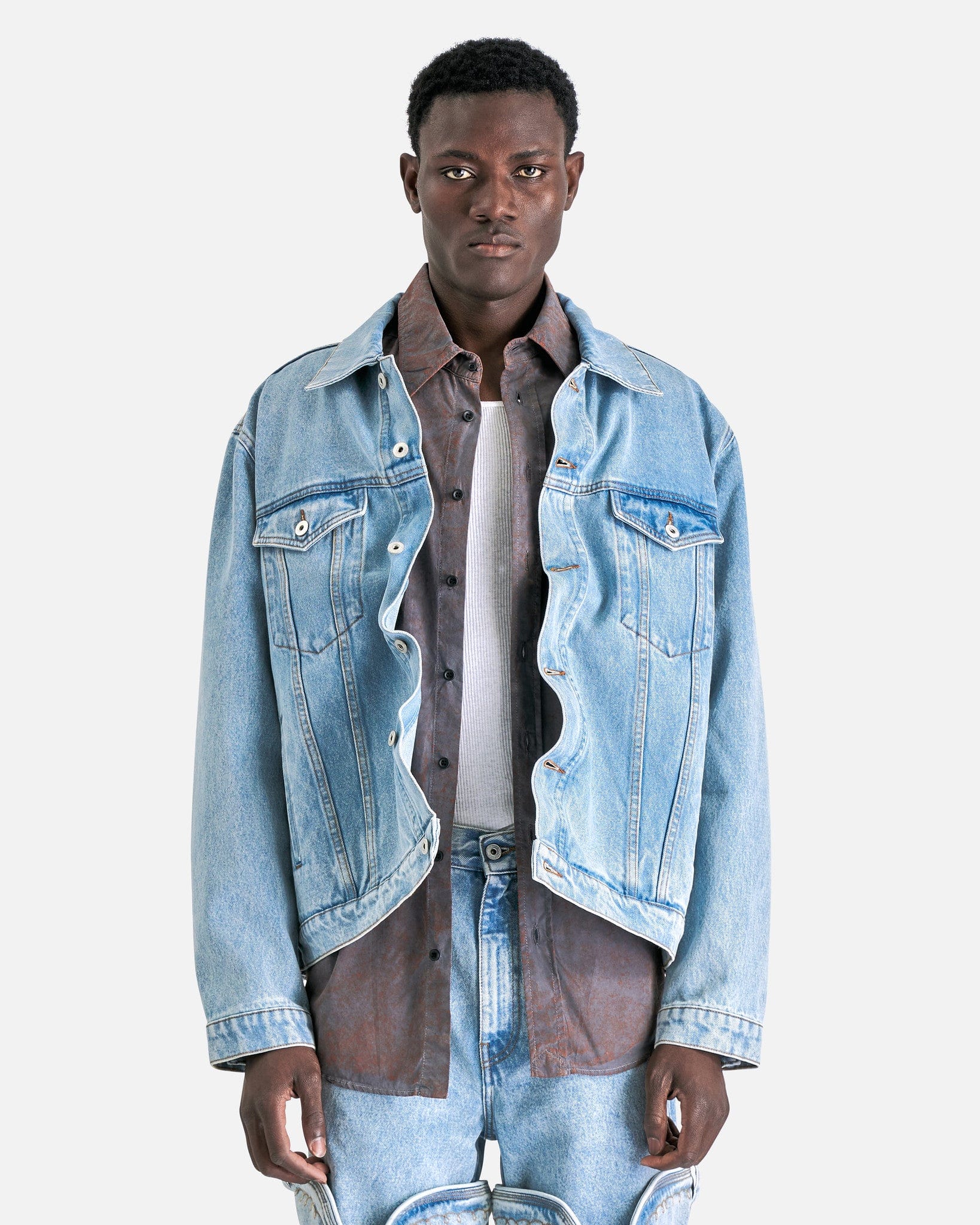 Y/Project Men's Jackets Evergreen Wire Denim Jacket in Evergreen Ice Blue