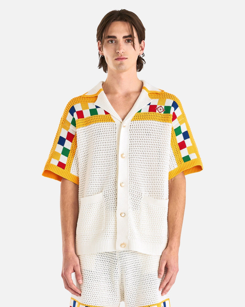 Faux Crochet Shirt in White/Multi
