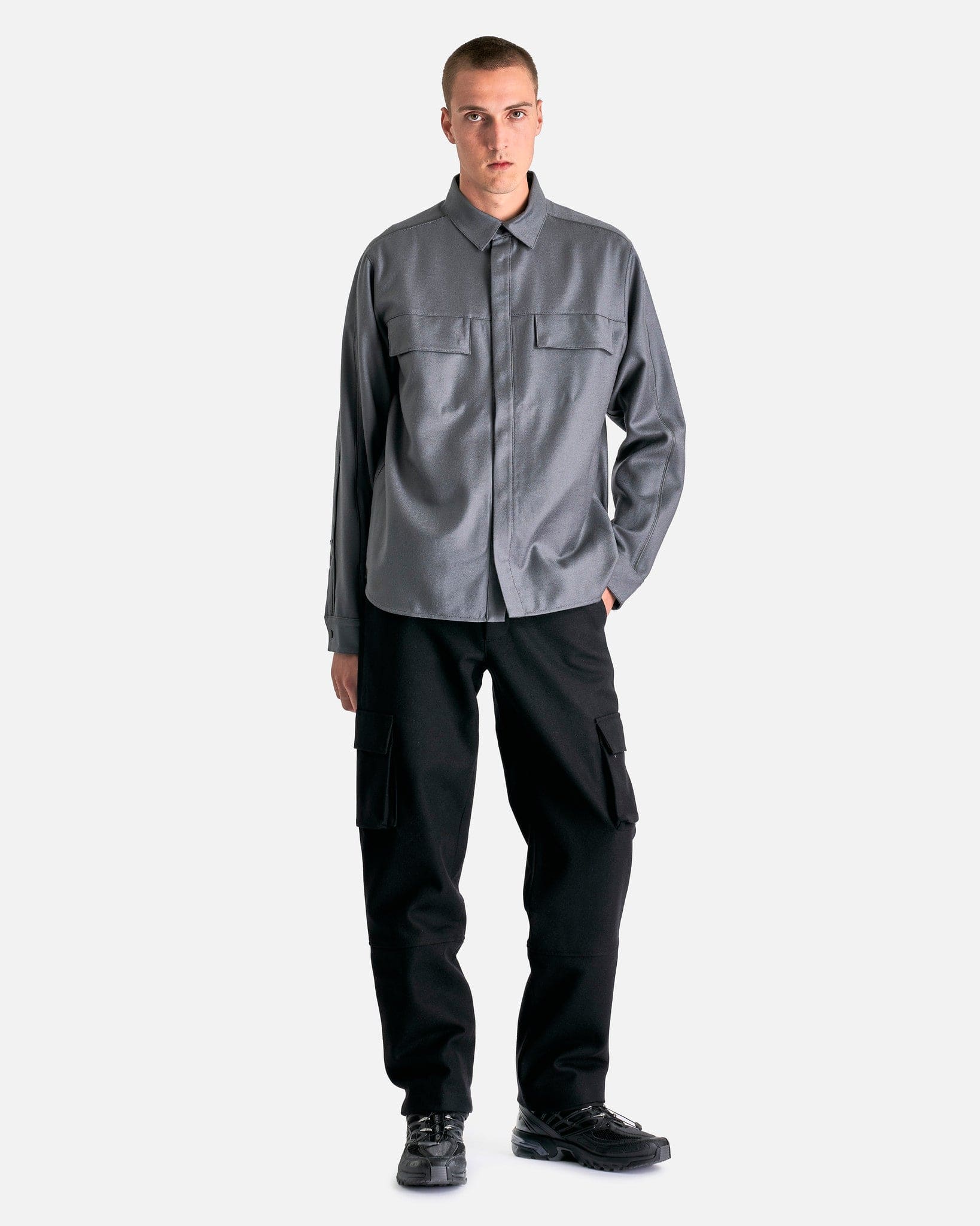 GR10K Men's Shirts Flannel Piping Overshirt in Grey