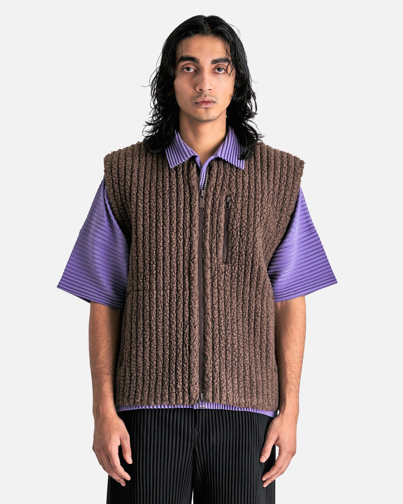 Homme Plissé Issey Miyake Men's Tops Fleece Pleats Vest in Brown