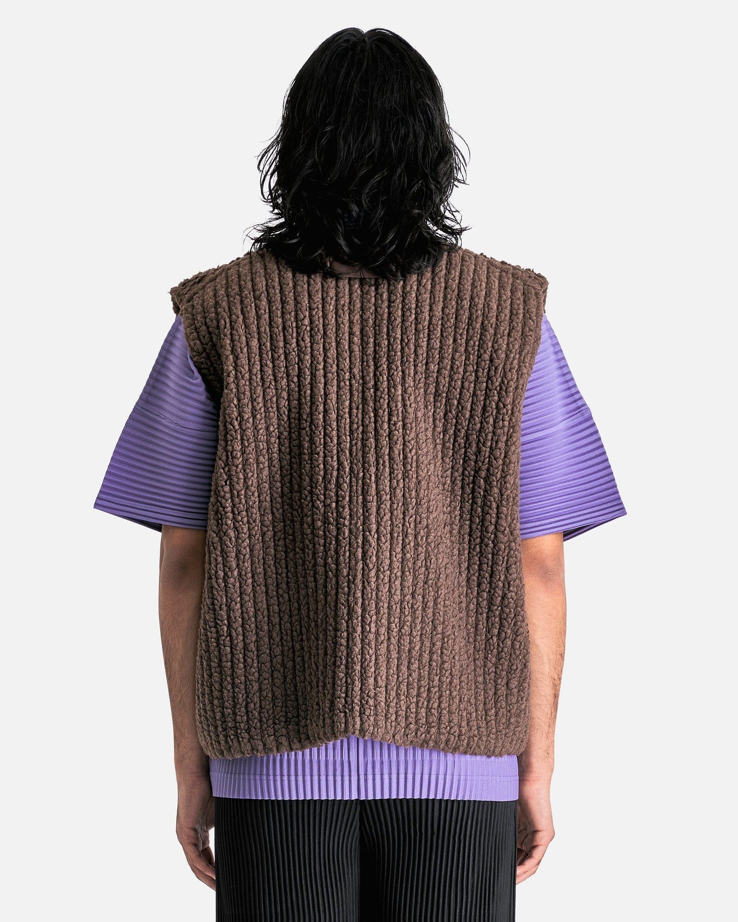 Homme Plissé Issey Miyake Men's Tops Fleece Pleats Vest in Brown