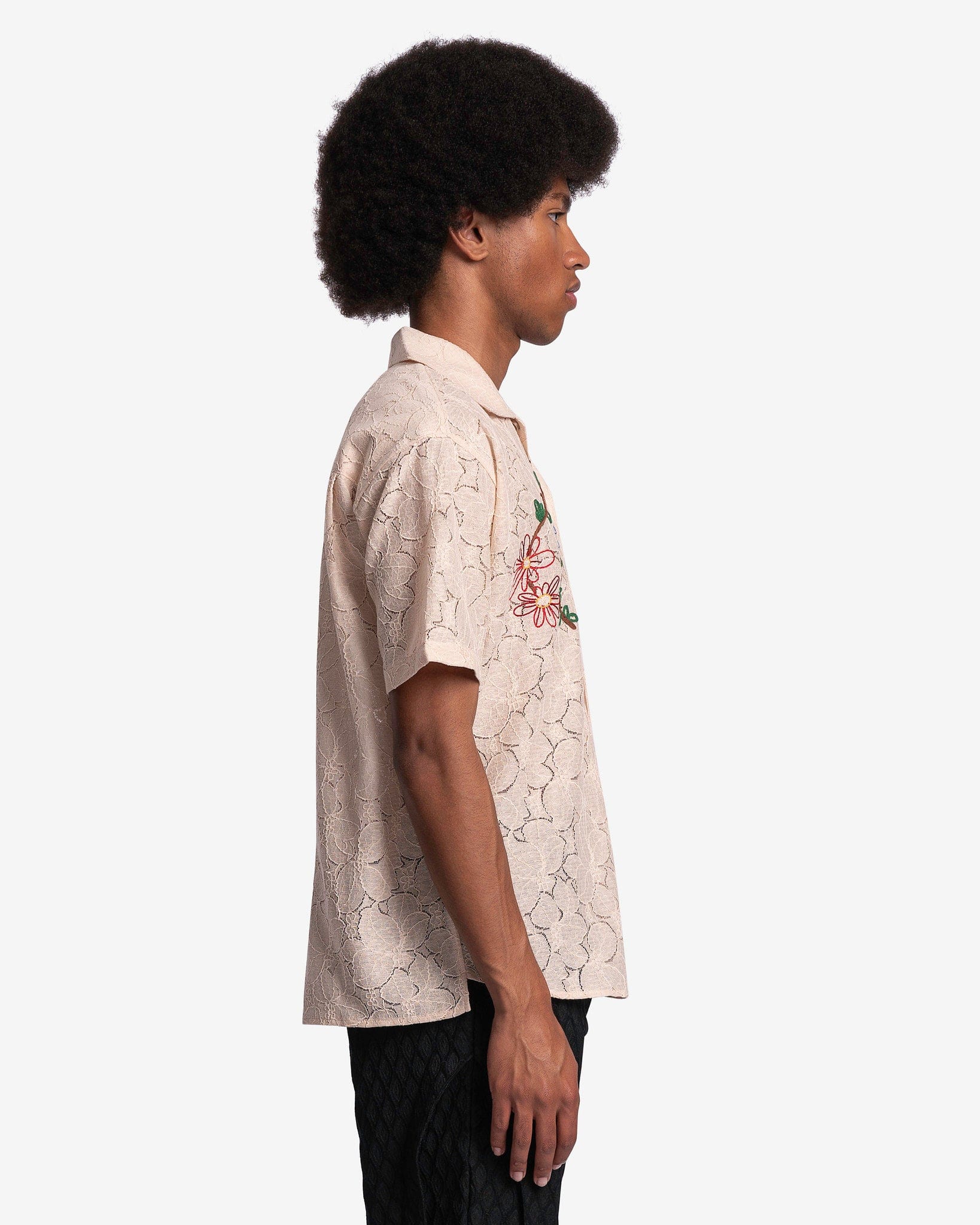 Andersson Bell Men's Shirts Flower Mushroom Embroidery Open Collar Shirt in Ecru