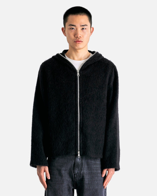 Our Legacy Men Sweaters Full Zip Hood in Black Hairy Wool