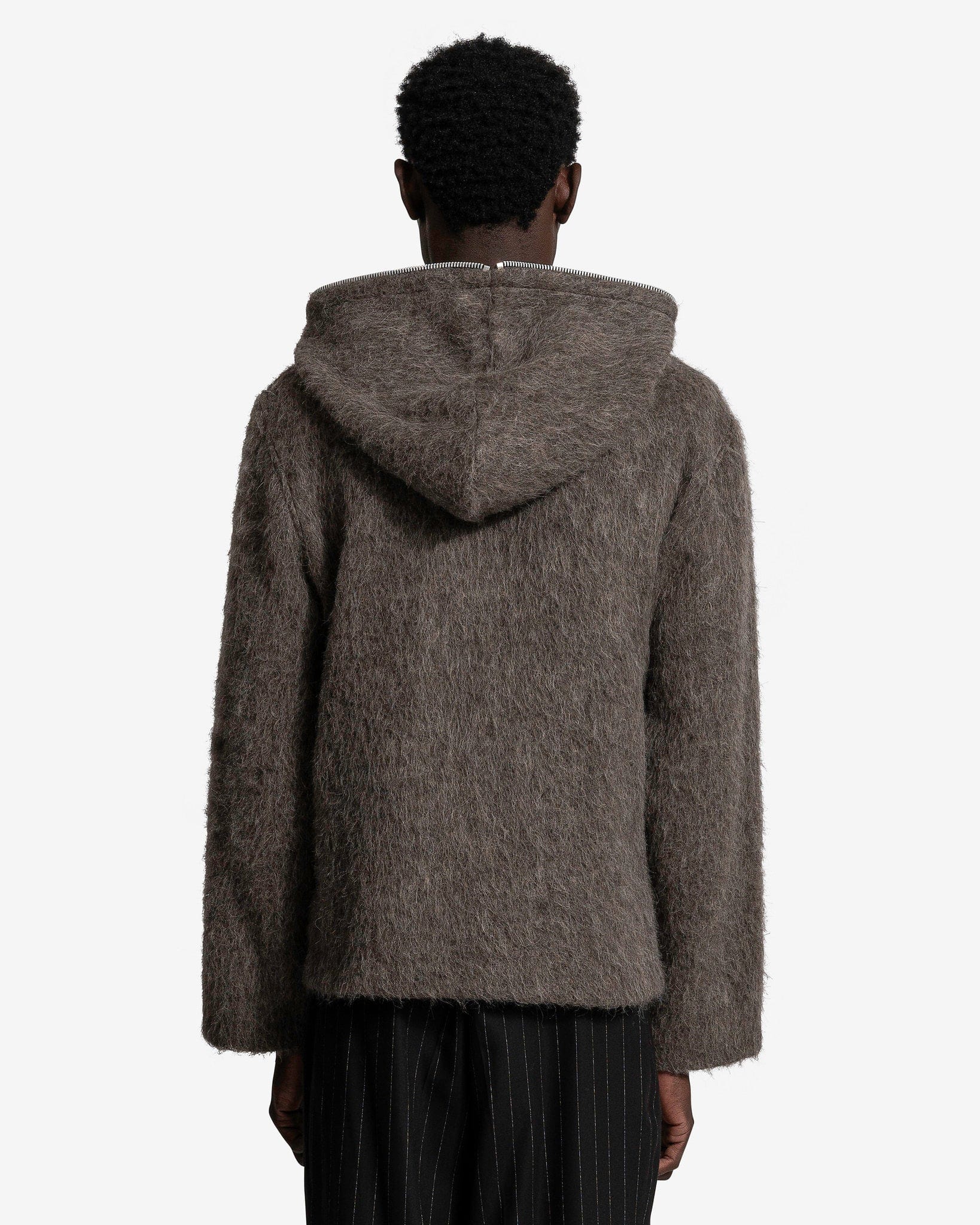 Full Zip Hood in Mole Grey Mohair