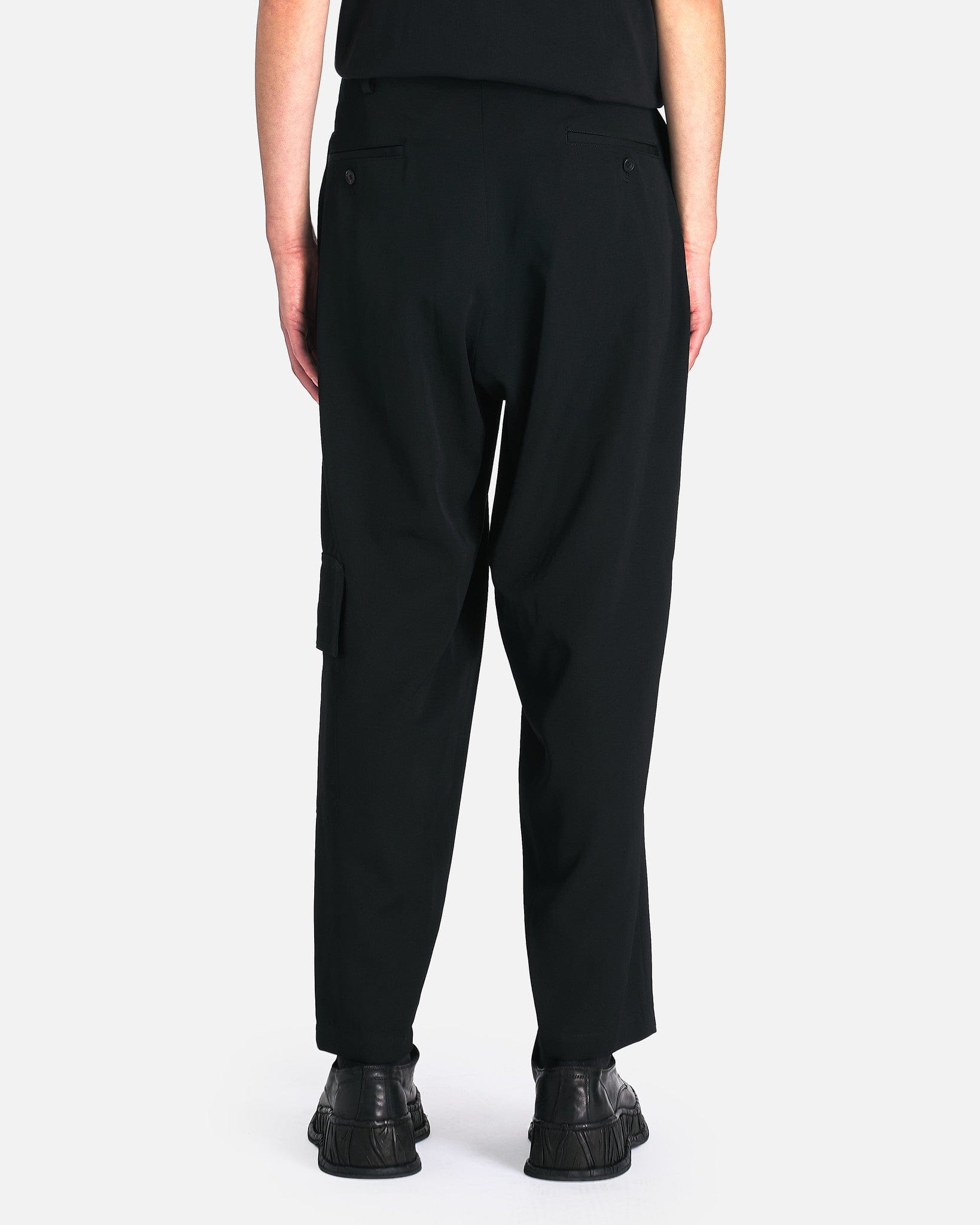 Gabardine Y-Side Seam Tuck Pants S in Black
