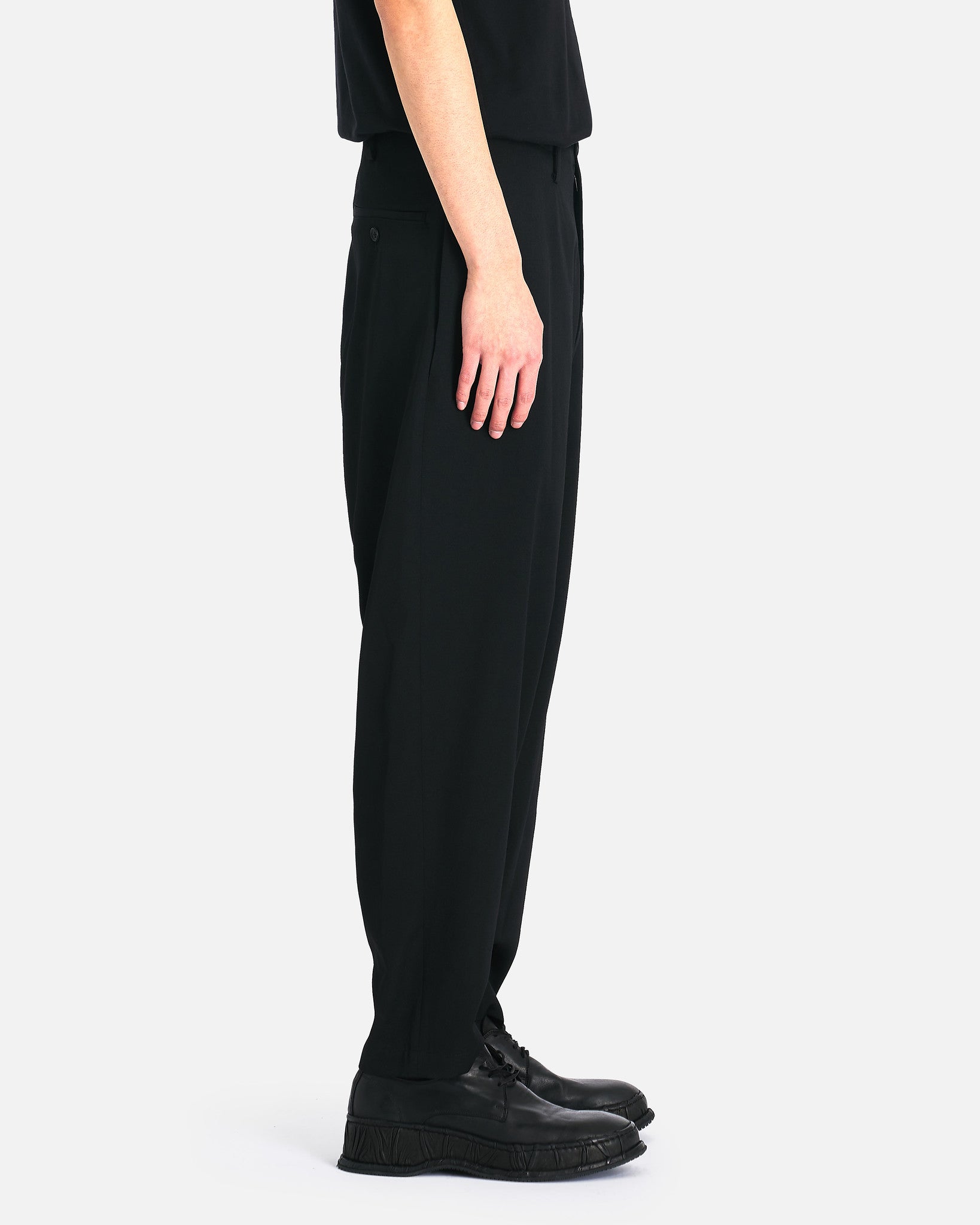 Gabardine Y-Side Seam Tuck Pants S in Black