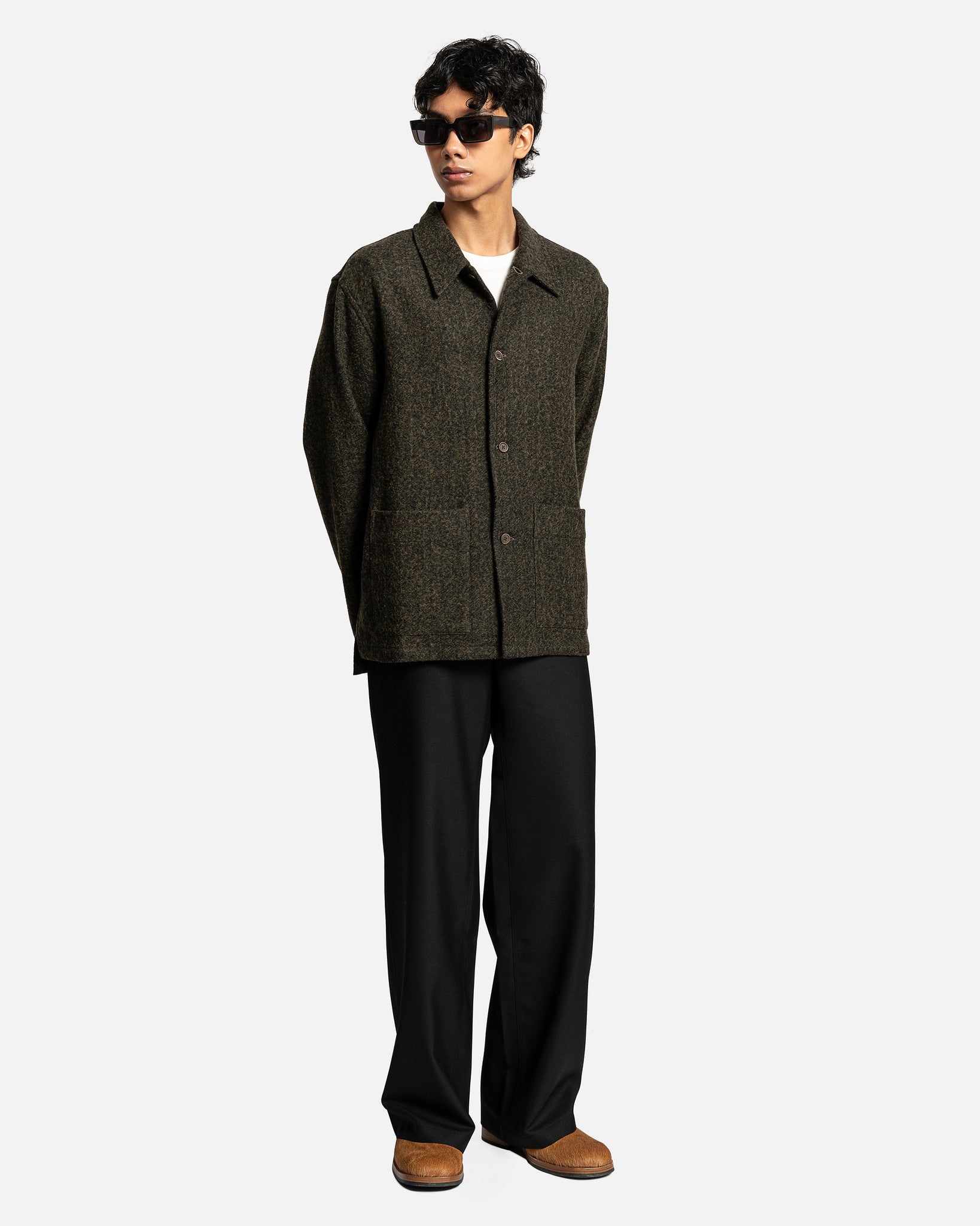 Haven Jacket in Black/Moss Fuzz Wool – SVRN
