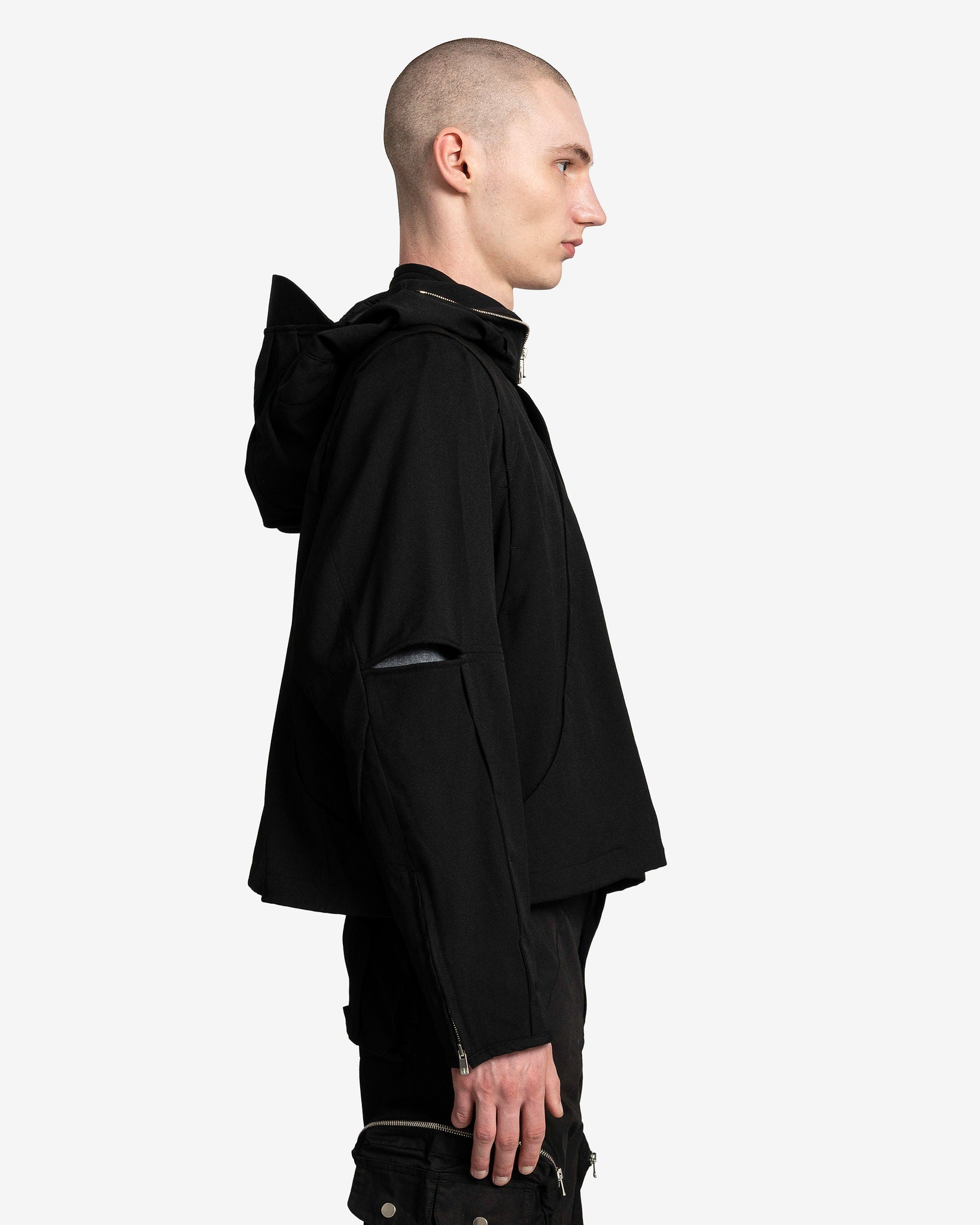 Hooded Parachute Bomber with Detachable Hood in Black