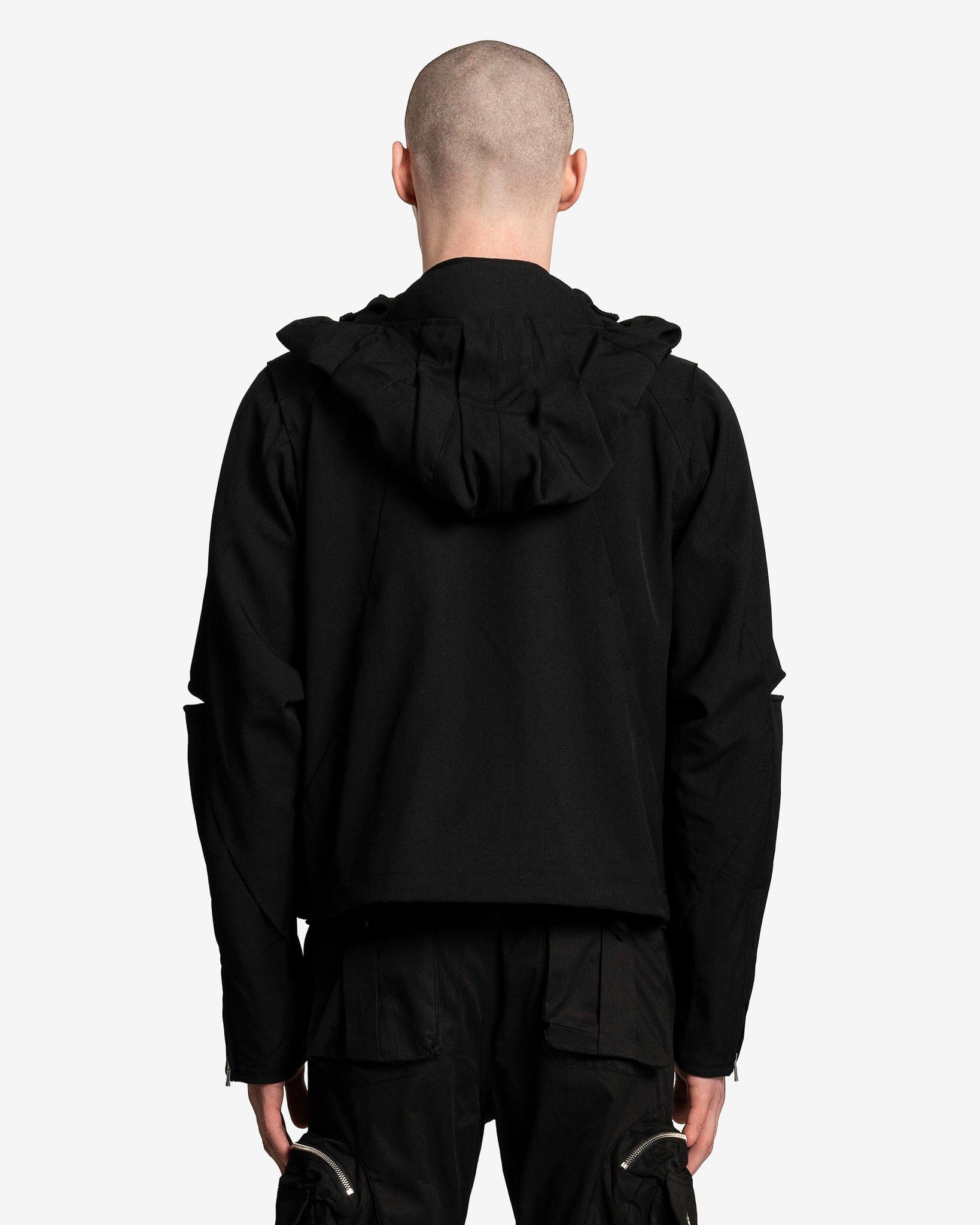 Hooded Parachute Bomber with Detachable Hood in Black