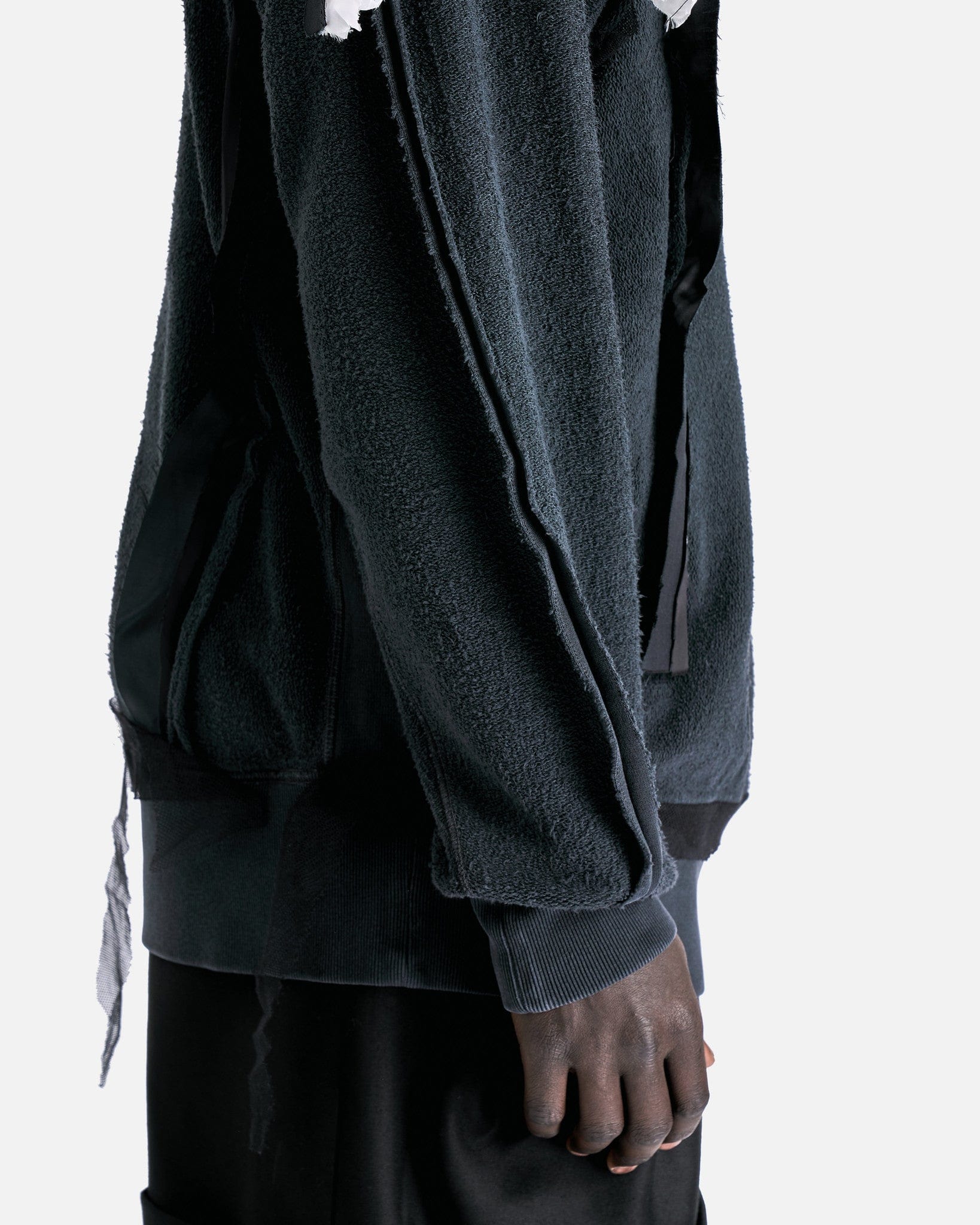Inside-Out Spliced Cotton Fleece Sweatshirt in Charcoal
