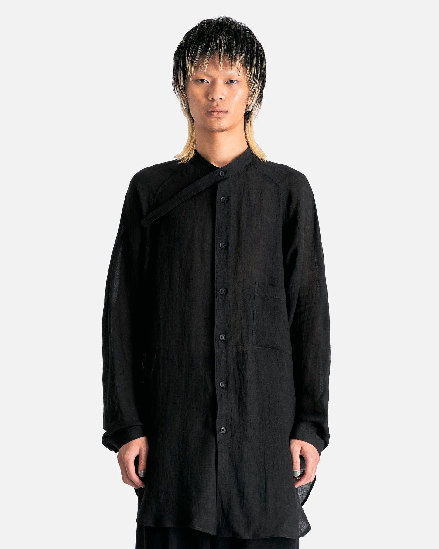 Yohji Yamamoto Pour Homme Men's Shirts J-Uneven Stand B in Black