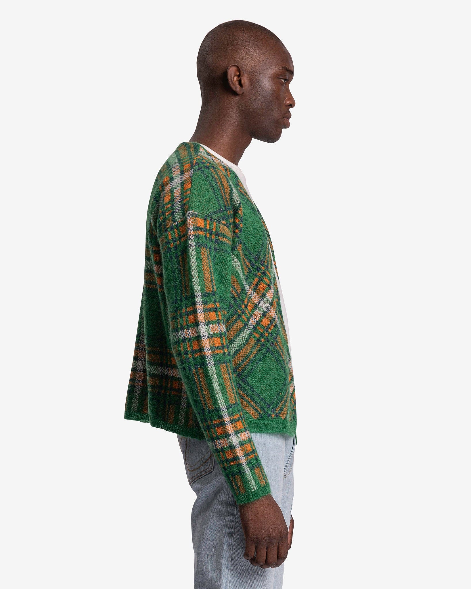 Jacquard Plaid Cardigan Knit in Green