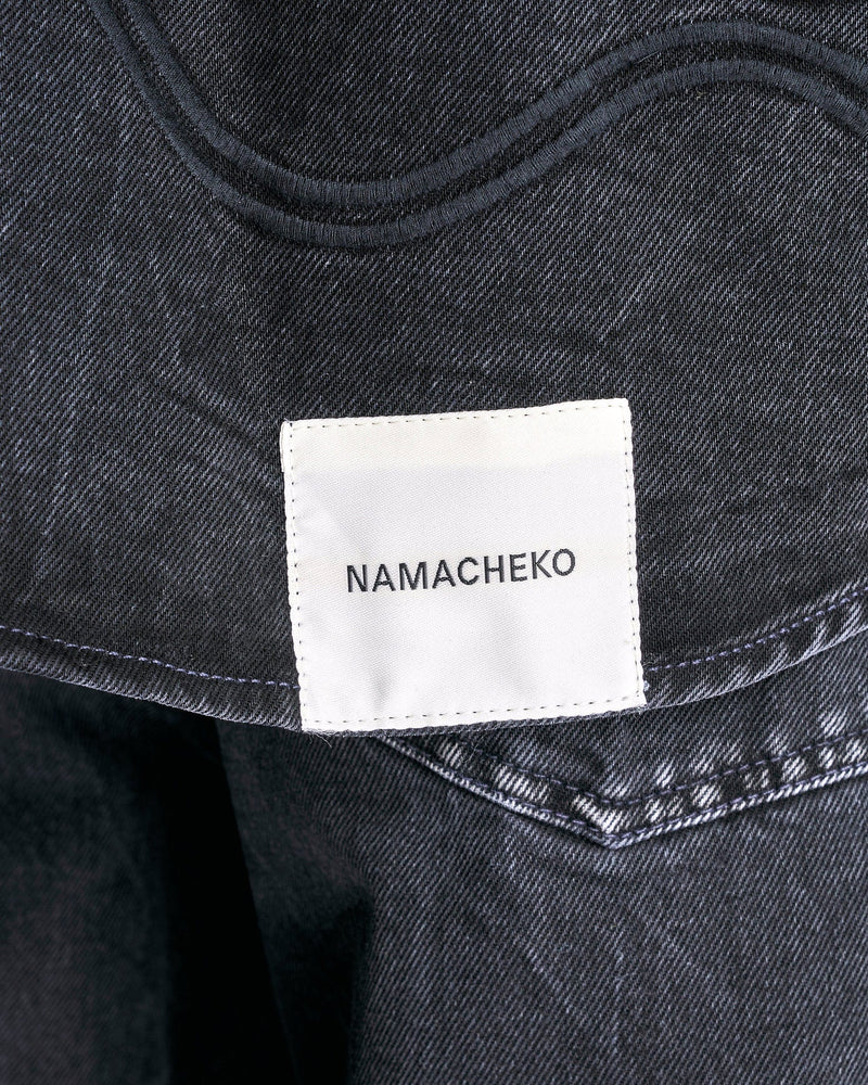 NAMACHEKO Men's Shirts Jansa Embroidered Denim Shirt in Black/Embroidery Black