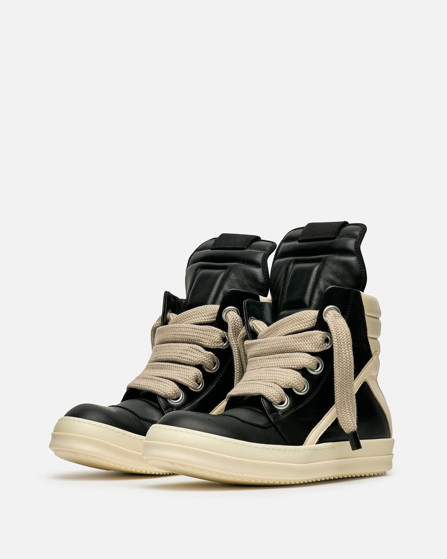 Rick Owens Men's Sneakers Jumbo Lace Geobasket in Black/Pearl/Milk