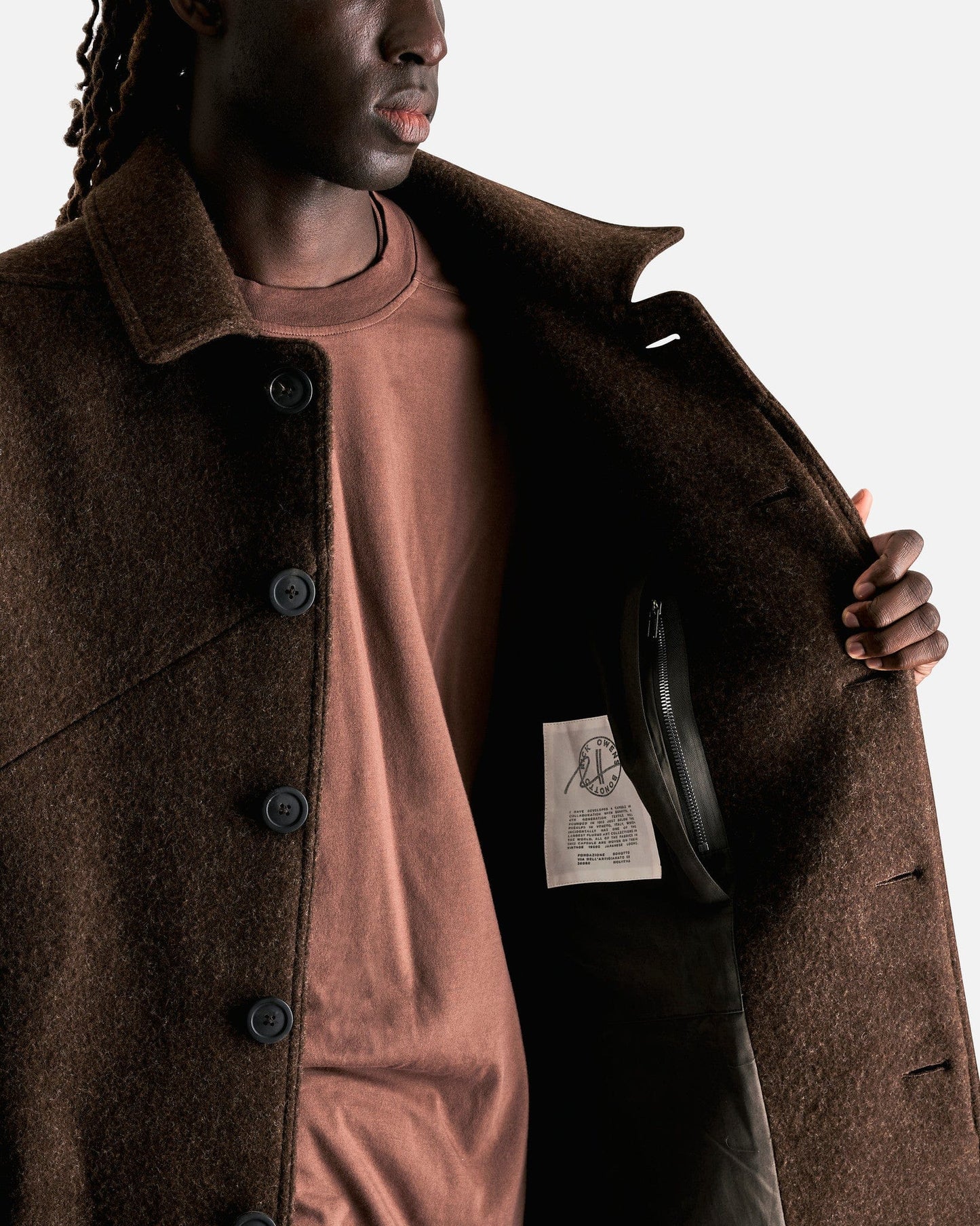 Rick Owens Men's Coat Jumbo Mac Coat in Tobacco