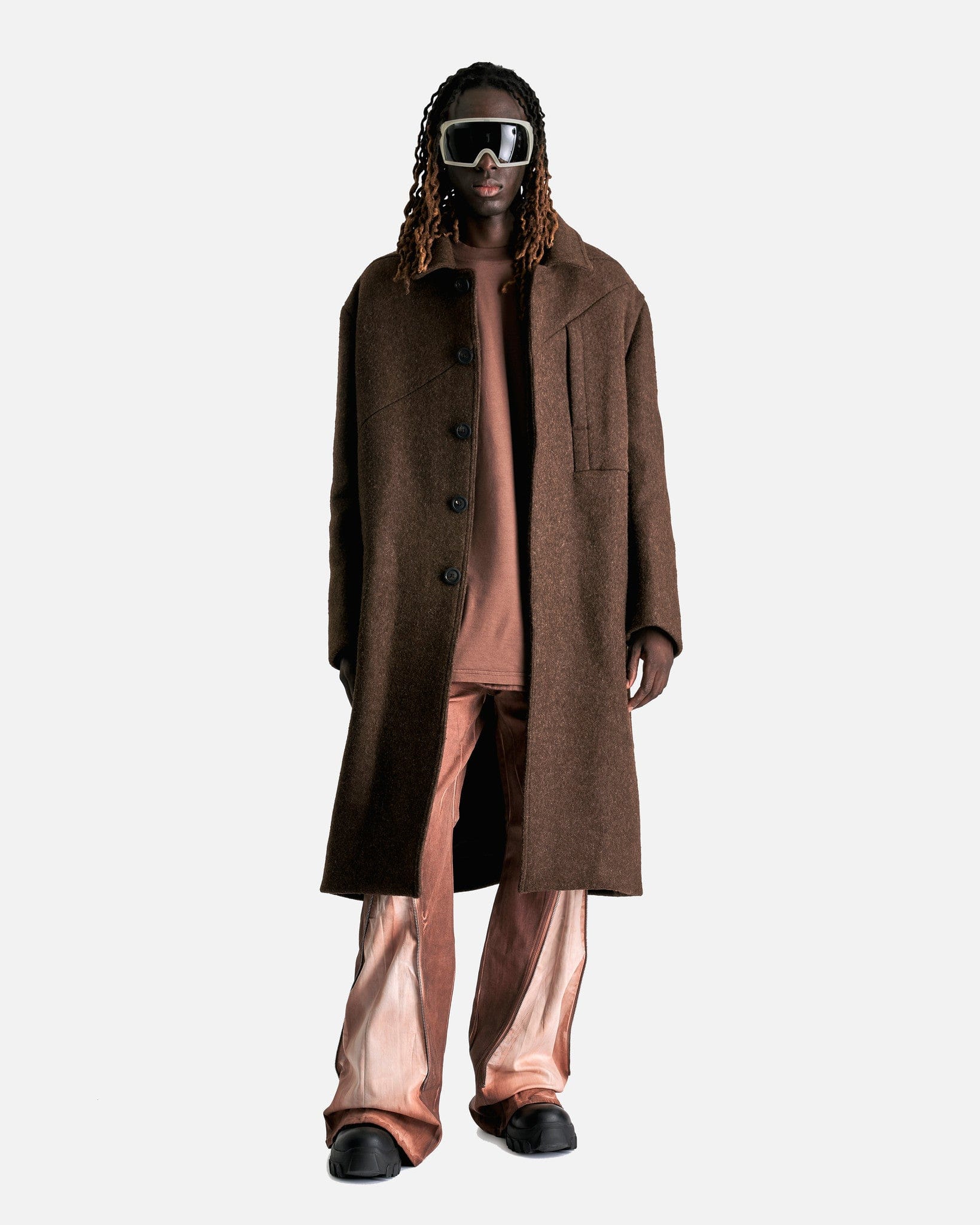 Rick Owens Men's Coat Jumbo Mac Coat in Tobacco