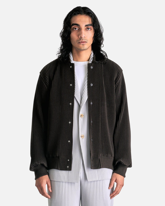 Homme Plissé Issey Miyake Men's Jackets Kersey Pleats Bomber Jacket in Brown