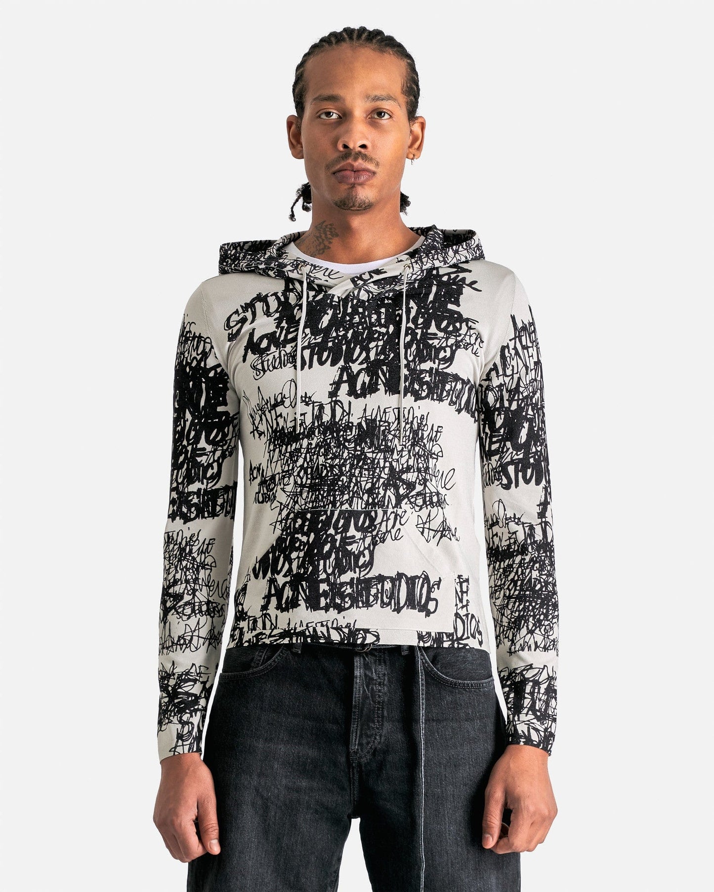 Acne Studios Men Sweaters Kews Chaos Print Sweater in Light Grey/Black