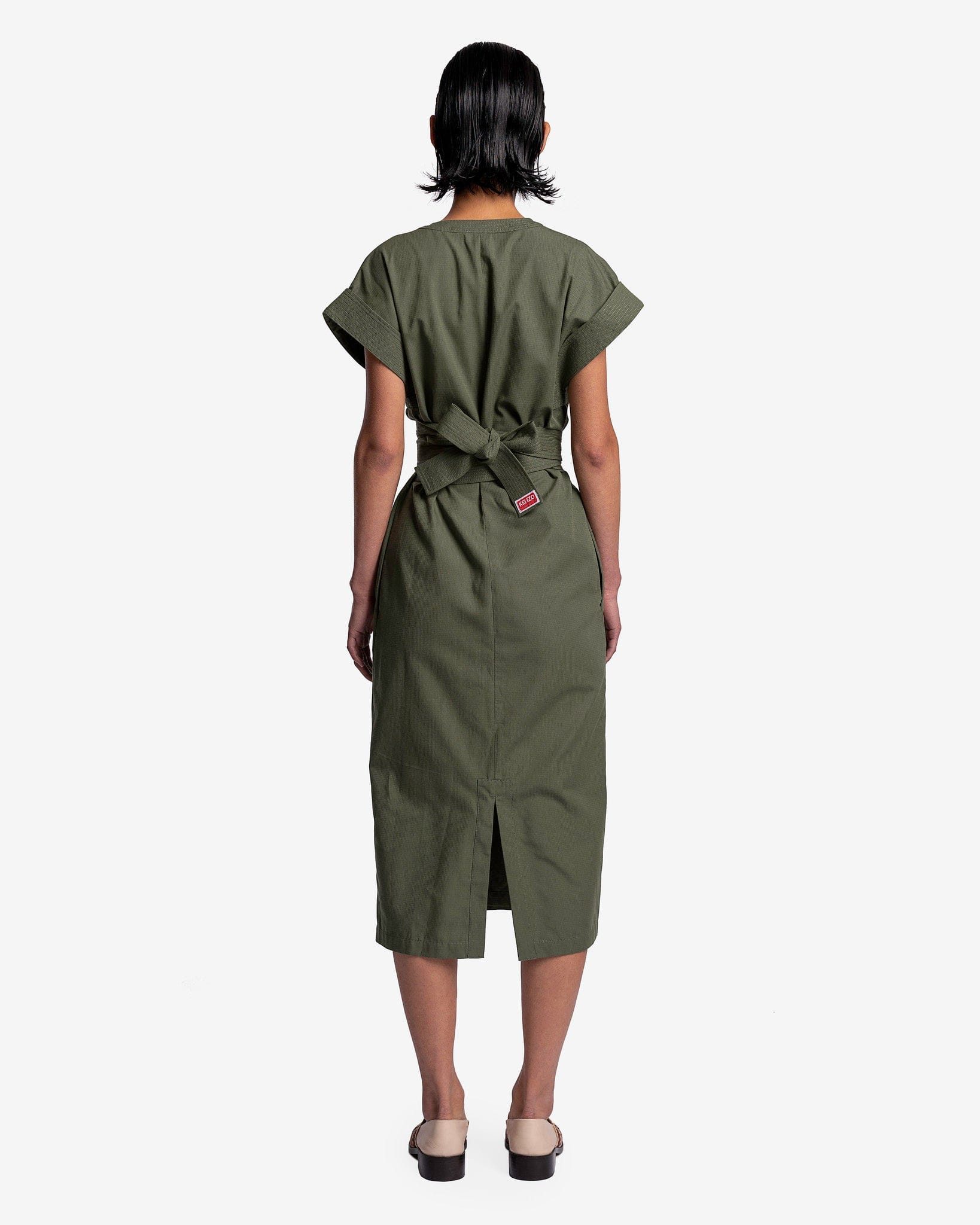 Kimono Midi Dress in Dark Khaki SVRN