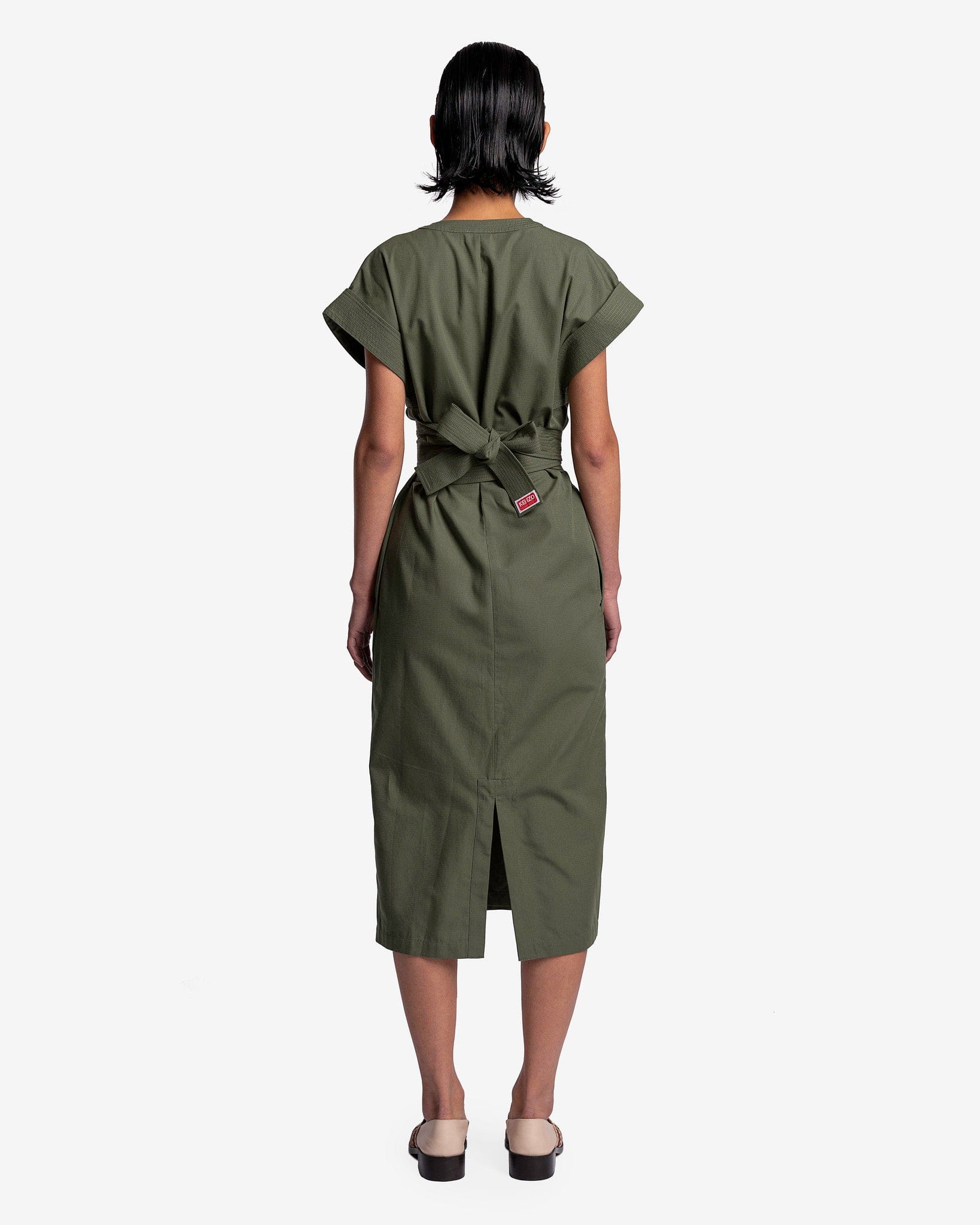 KENZO Women Dresses Kimono Midi Dress in Dark Khaki