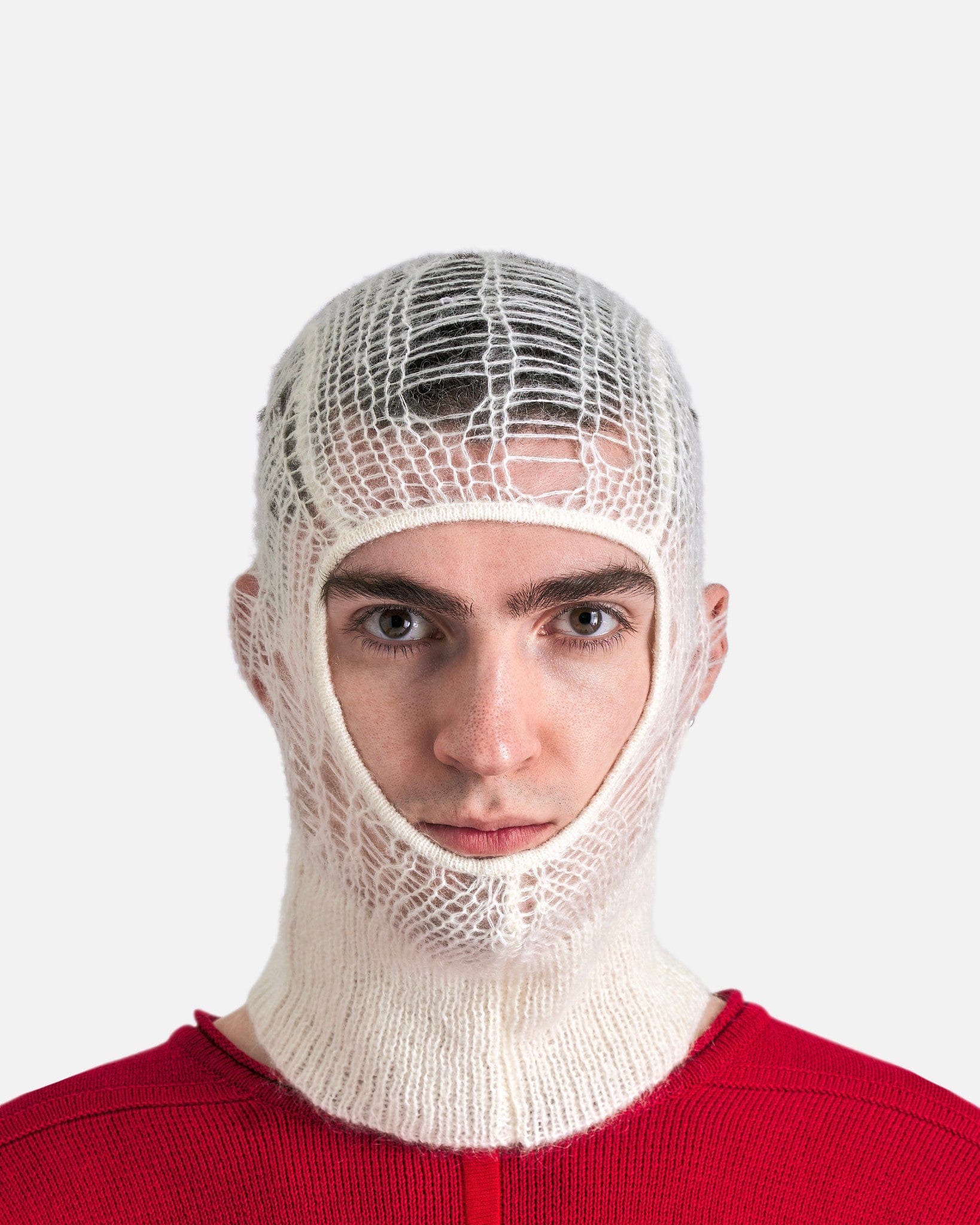 Rick Owens Men's Hats OS Knit Balaclava in Milk