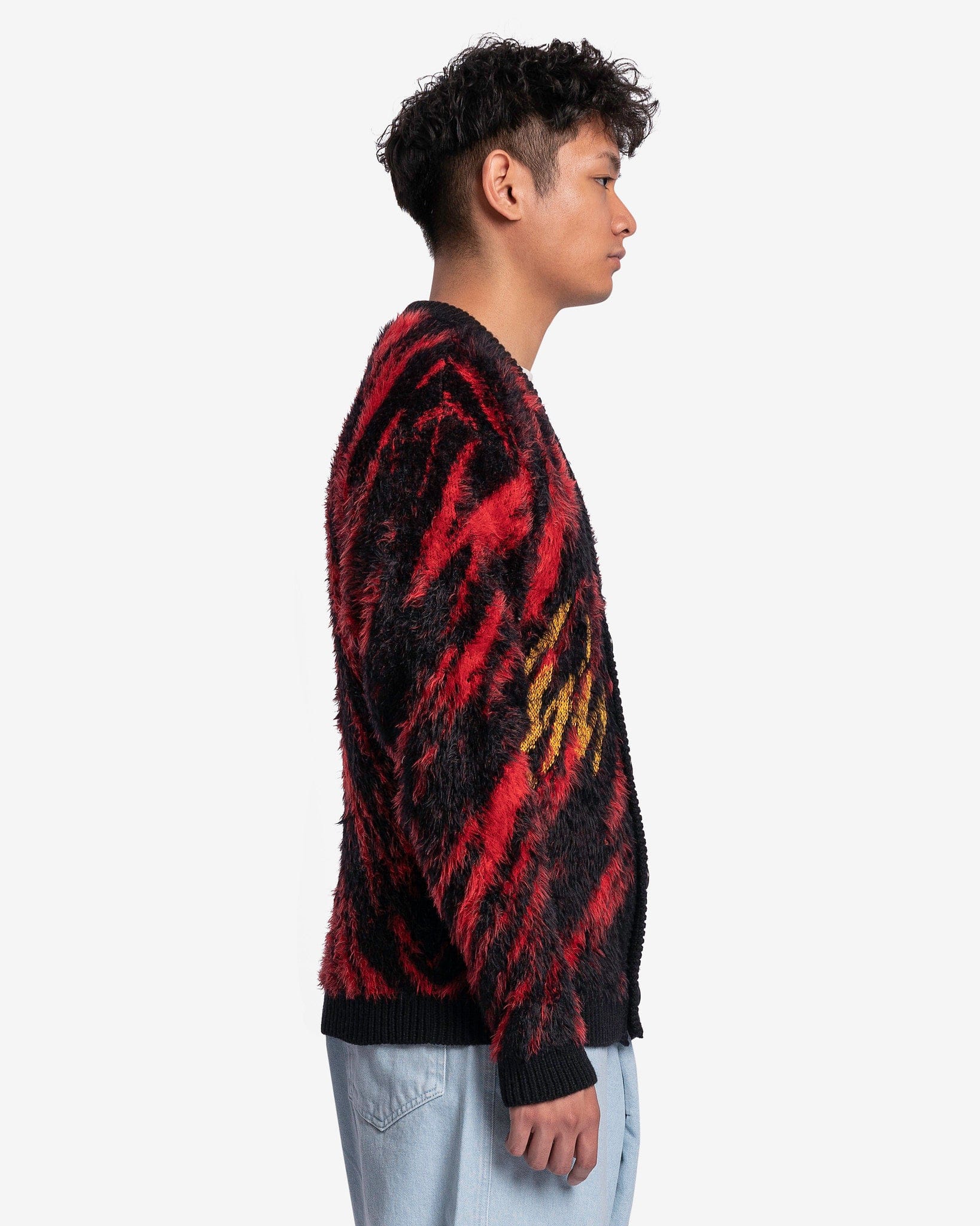Knit Oversized Mohair Jacquard Cardigan in Black/Red – SVRN