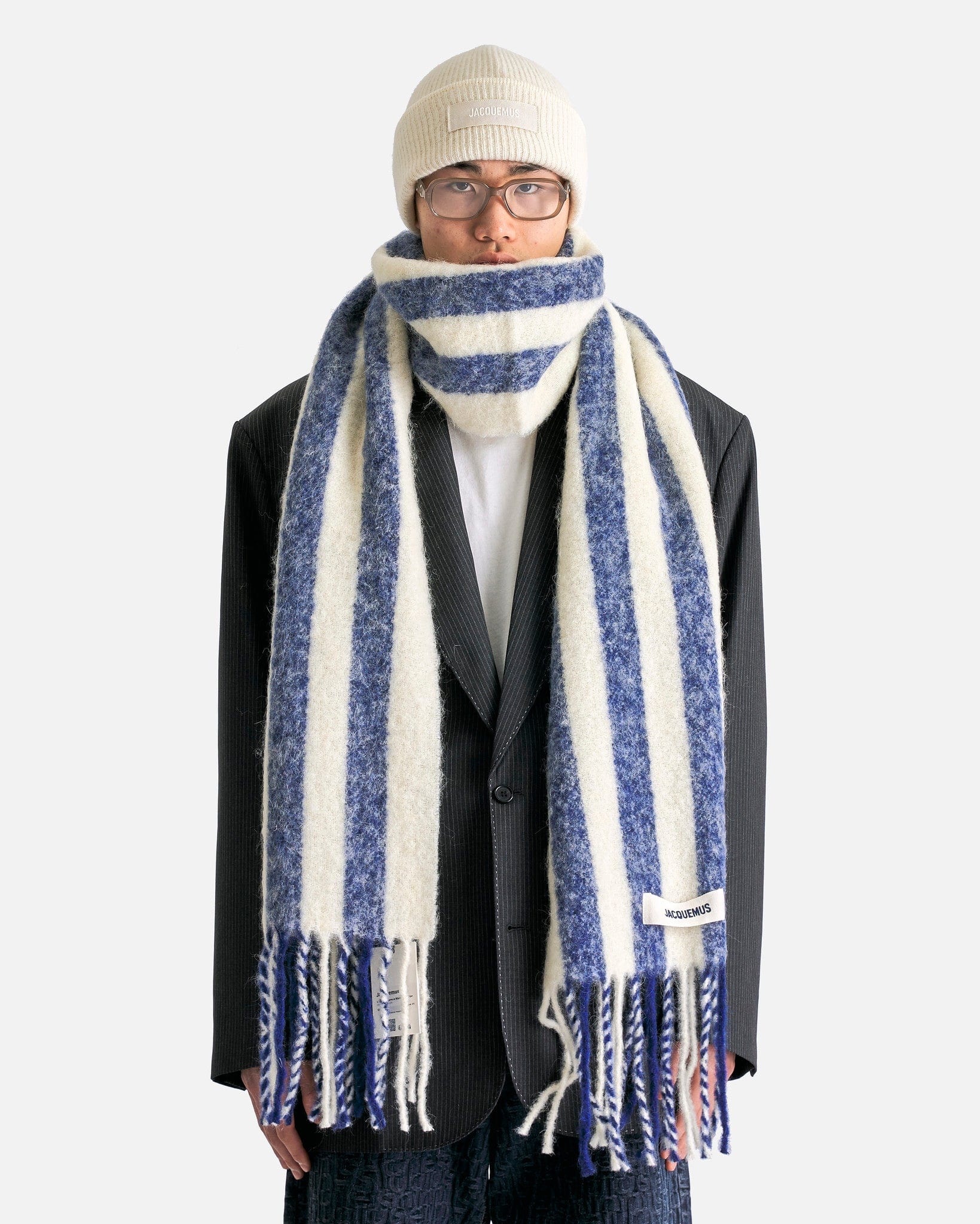 Jacquemus Scarves OS L'echarpe Carro in White/Blue Stripe