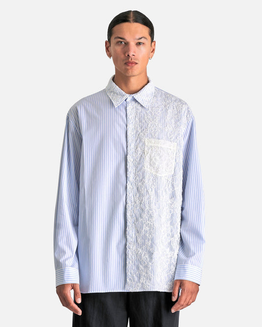 Simone Rocha Men's Shirts XXL Lace Paneled Easy Shirt in Blue/Ivory