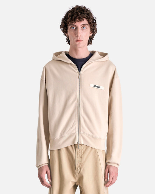 Jacquemus Men's Sweatshirts Le Hoodie Zip Gros Grain in Beige