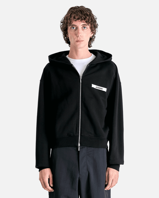 Jacquemus Men's Sweatshirts Le Hoodie Zip Gros Grain in Black