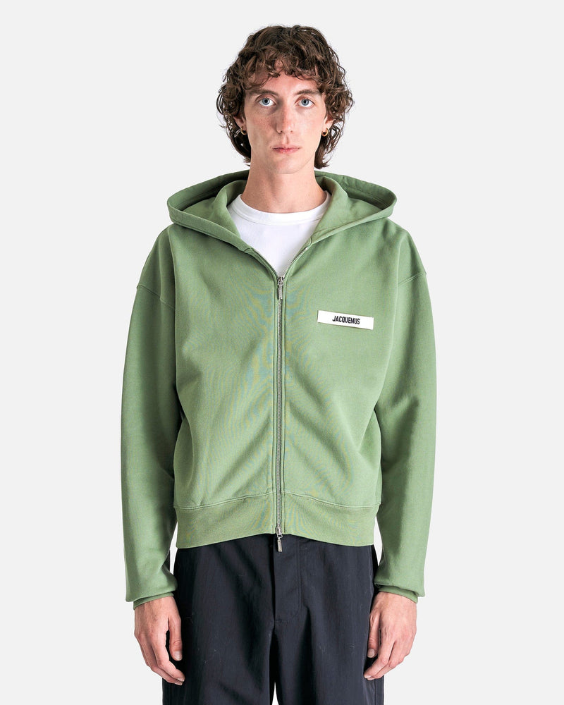 Jacquemus Men's Sweatshirts Le Hoodie Zip Gros Grain in Pale Green