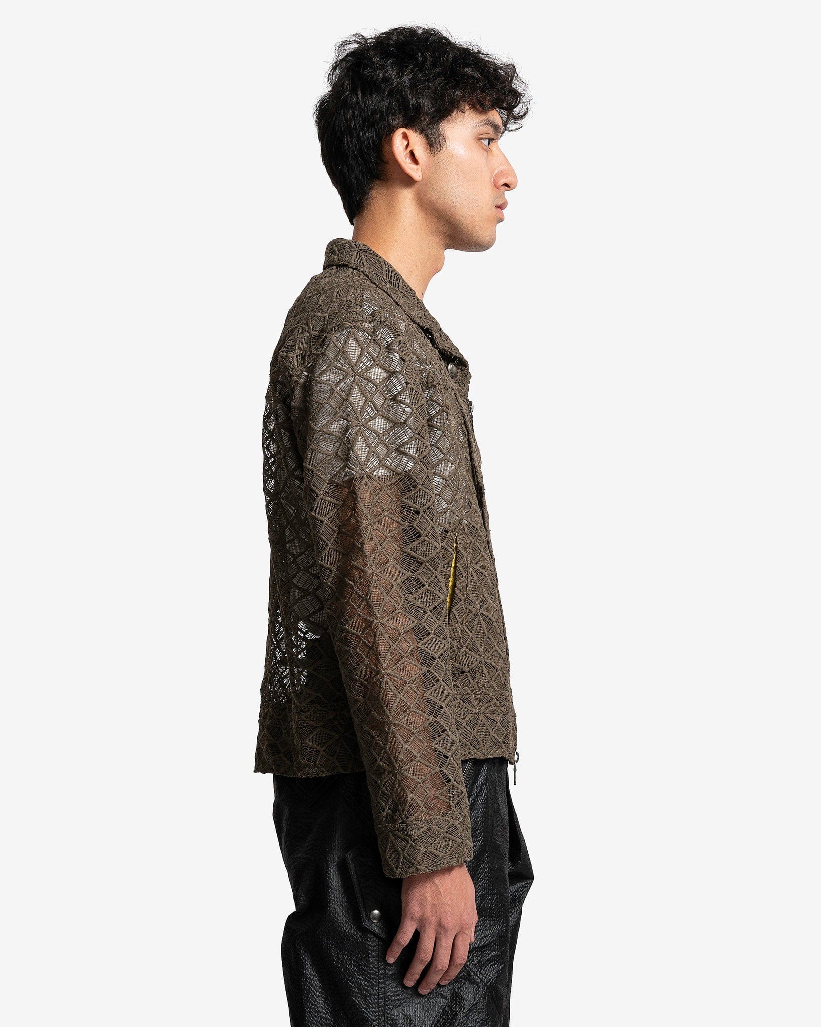 Leaf Embroidery Zip-Up Jacket in Khaki